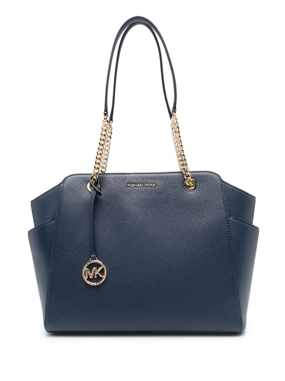 Michael Kors Saffiano Leather Large Jet Set Shoulder Tote Bag with Chain,  Navy 