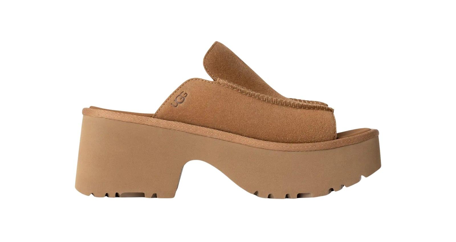UGG New Heights Slide Suede Sandals in Black | Lyst