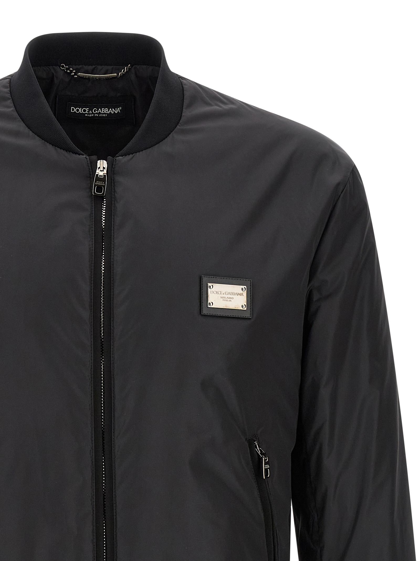 Dolce & Gabbana Dolce & Gabbana Logo Plaque Bomber Jacket in Black 