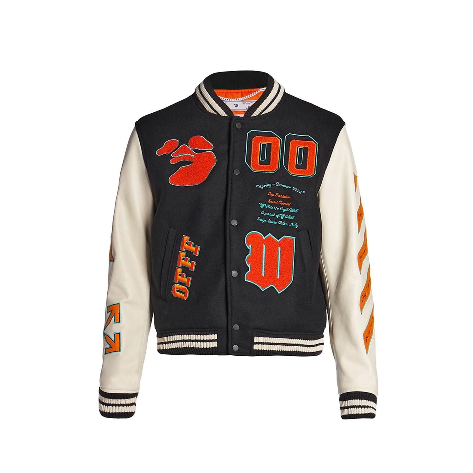 OffWhite c/o Virgil Abloh Logo Trim Varsity Jacket in Red for Men
