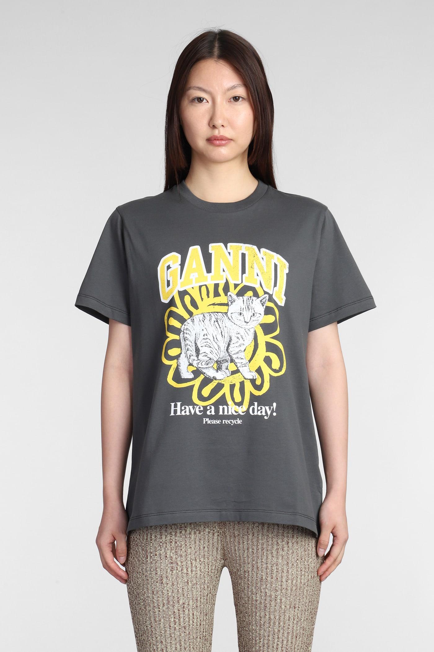 Ganni Printed Black T Shirt