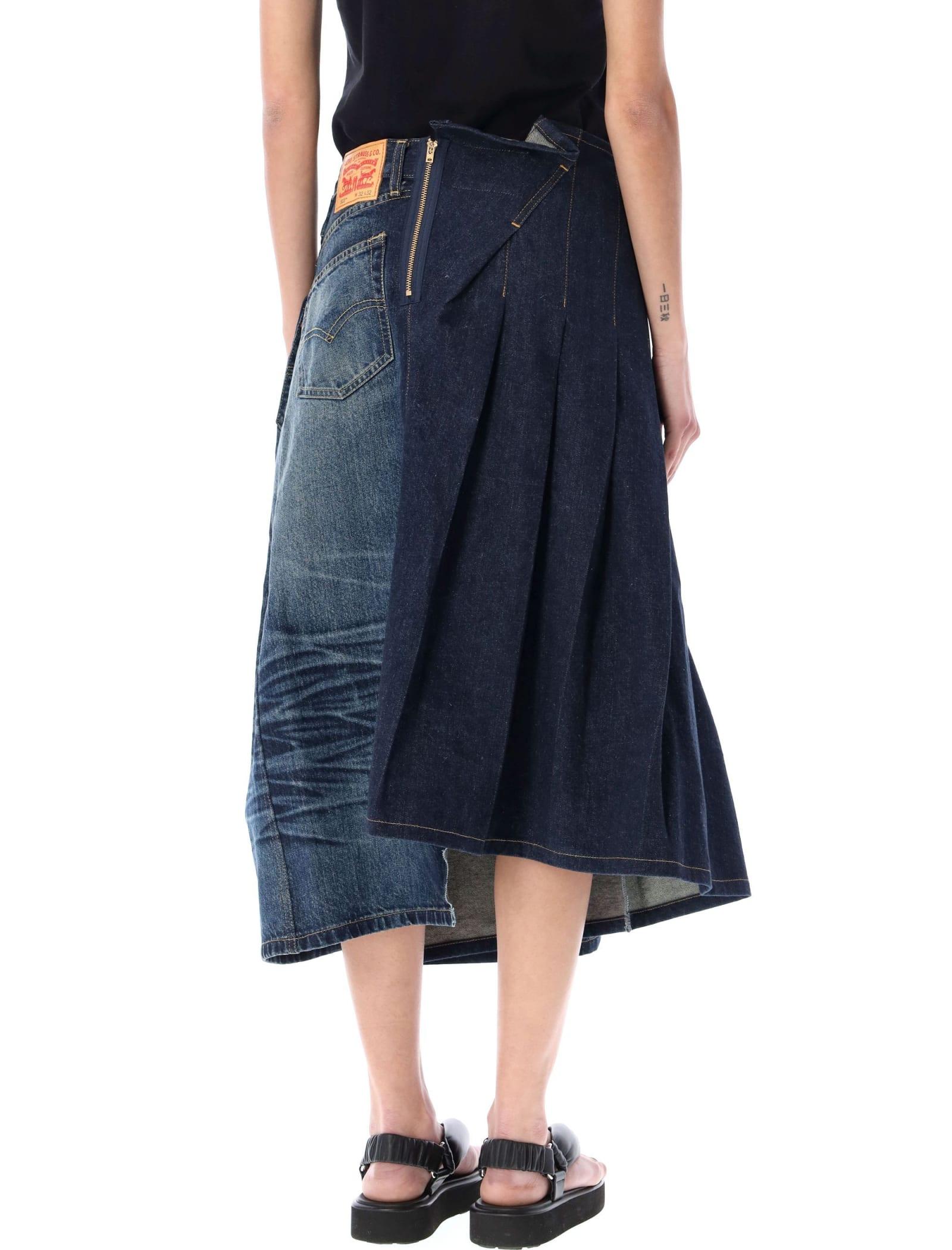 スカート JUNYA WATANABE DENIM ASYMMETRIC SKIRT Junya Watanabe Asymmetric Paneled Pleated Denim Midi Skirt