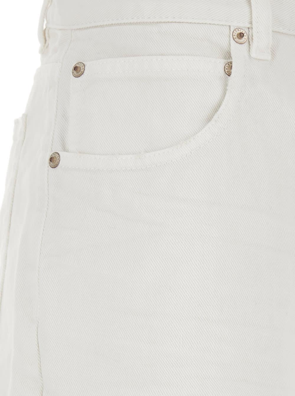 【送料&関税込】Balenciaga Five Pocket Jeans With Ripped Hem Balenciaga Five Pocket Jeans With Ripped Hem in White | Lyst