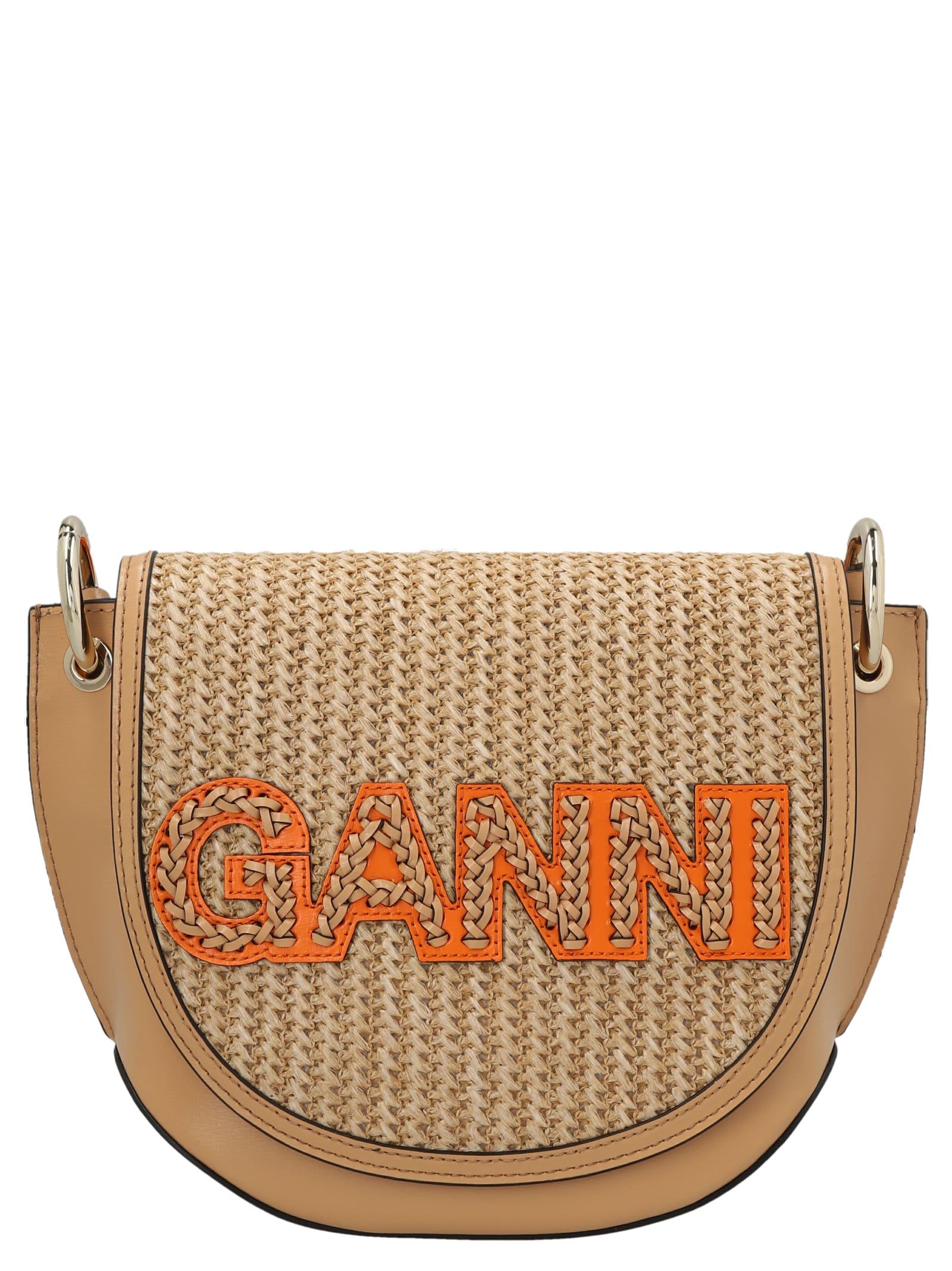 Ganni 'banner Saddle Raffia' Crossbody Bag in Brown Lyst