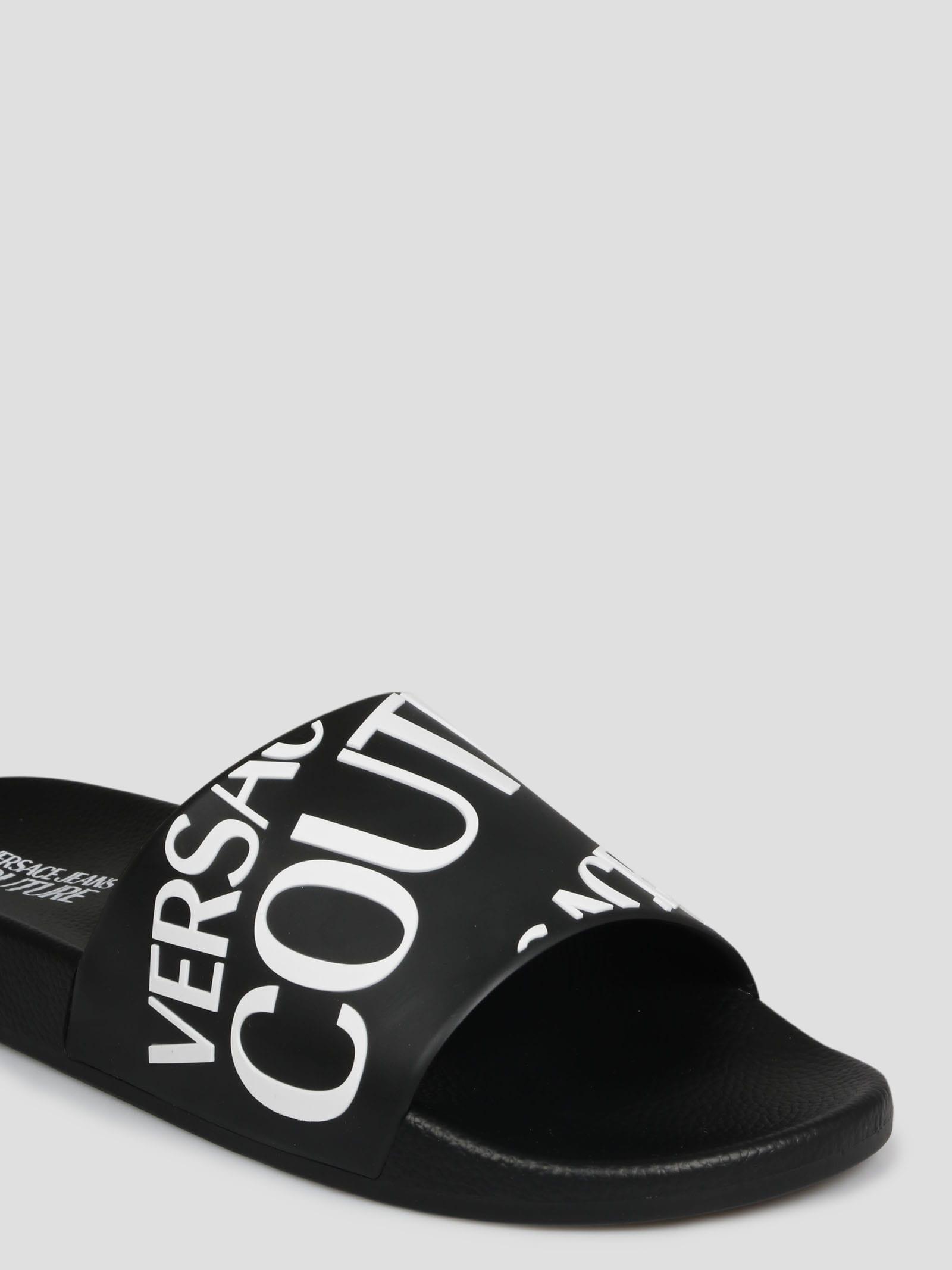 Versace Jeans Couture Logo Slides Sandals in Black for Men | Lyst