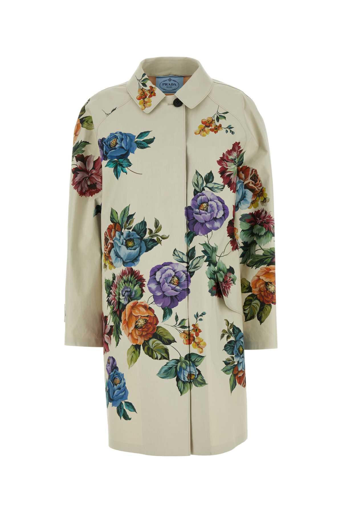 コート PRADA Printed Cotton Overcoat Prada Printed Cotton Overcoat in White | Lyst