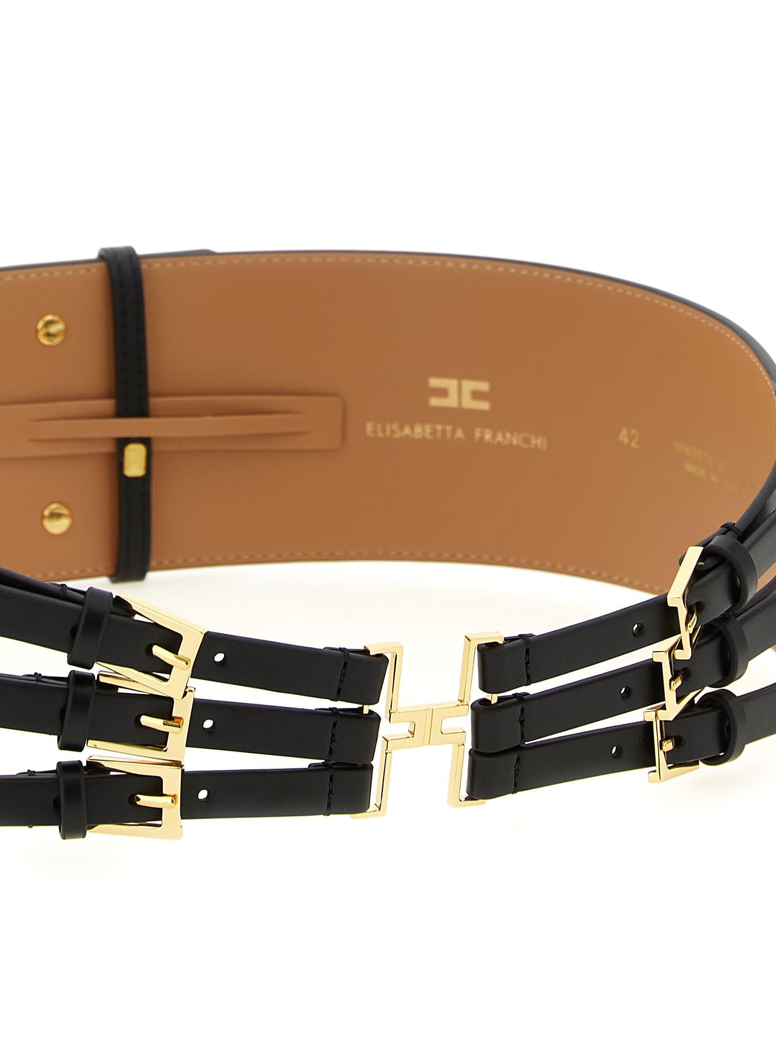 Elisabetta Franchi Italian Luxery Designer Black and Gold Double Strap Belt Cintura a Vita Alta Nero Elisabetta Franchi – FerrarisBoutique main image 3