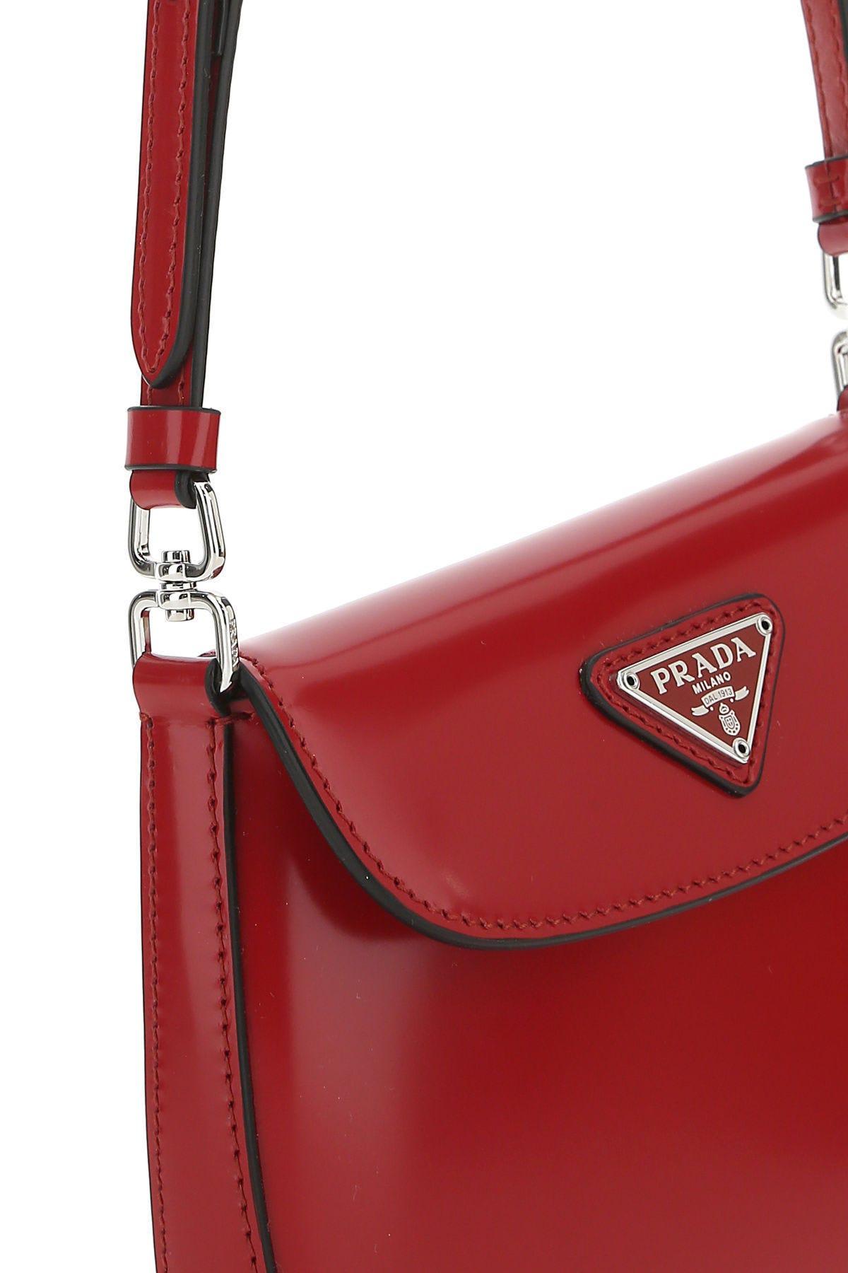 Cleo Small Leather Shoulder Bag in Red - Prada