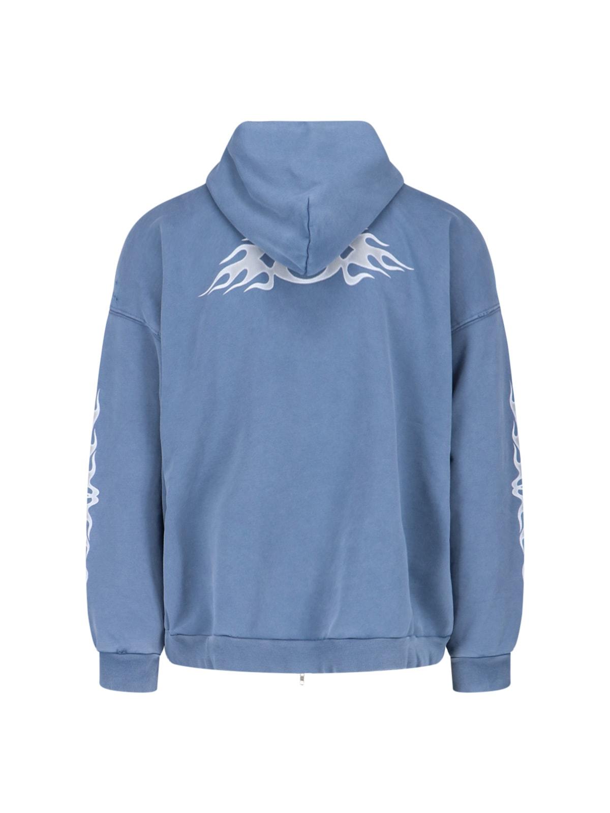 24PF new/BALENCIAGA バーニングユニティパーカー Hoodie Blue Balenciaga Burning Unity Logo Zip Hoodie - 4164 Washed Out