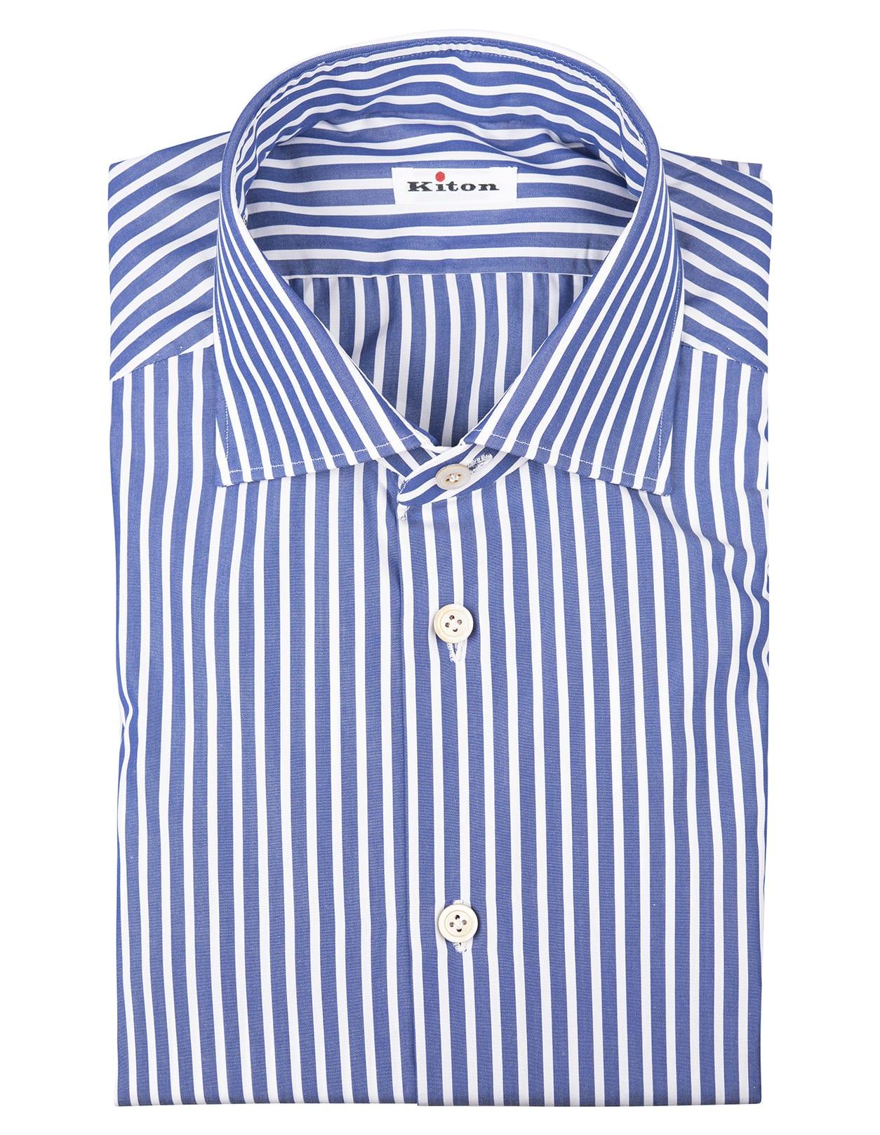 Kiton Cotton Blue And White Striped Poplin Shirt for Men | Lyst