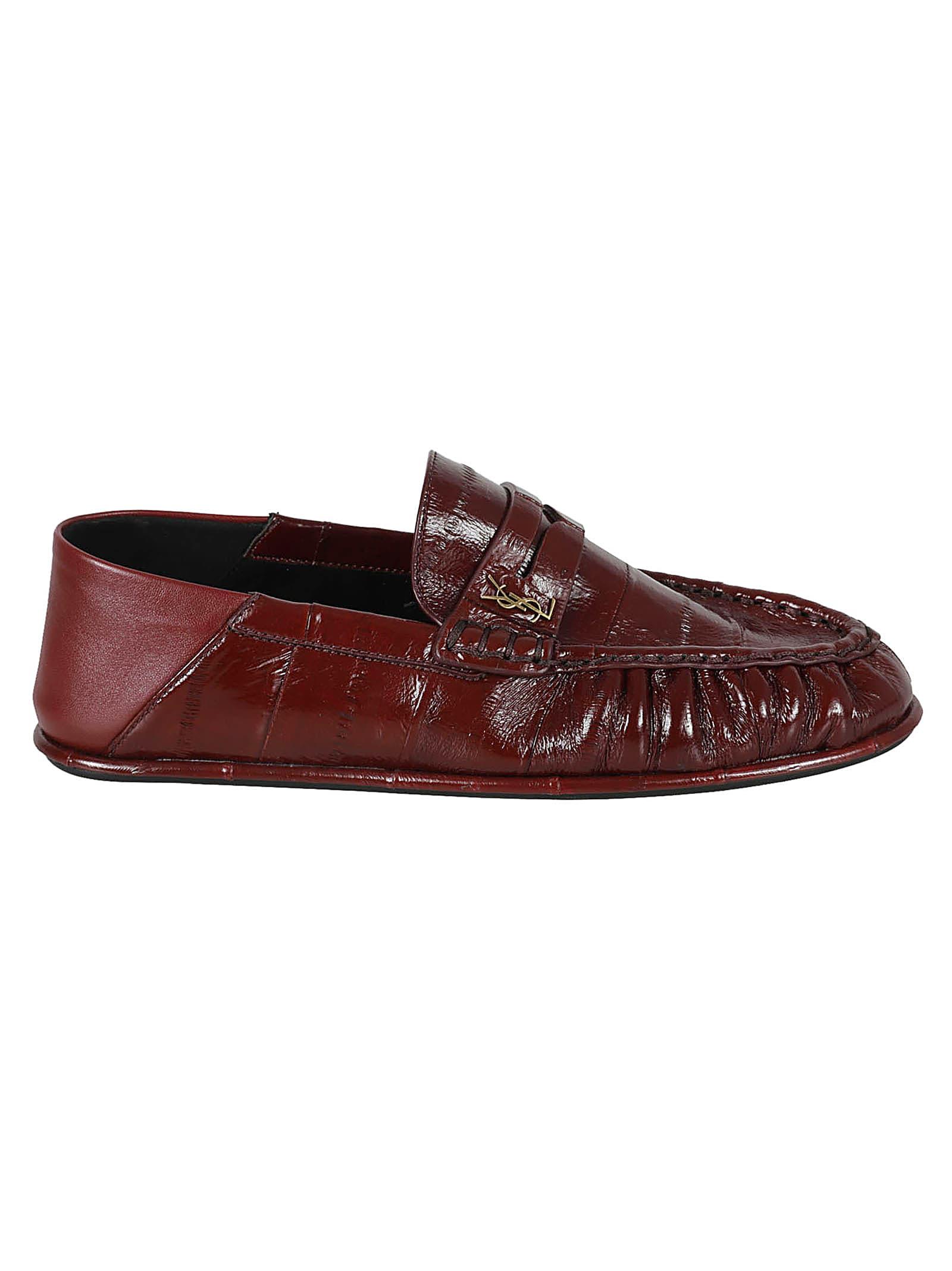 ローファー・オックスフォード Saint Laurent Dark Red Leather Loafer With Monogram Saint Laurent Ysl Logo Embossed Loafers in Red | Lyst