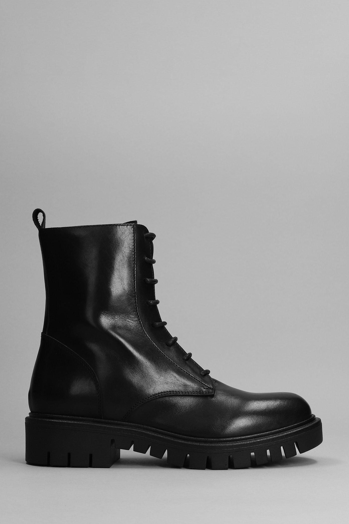 Julie Dee Combat Boots In Black Leather | Lyst