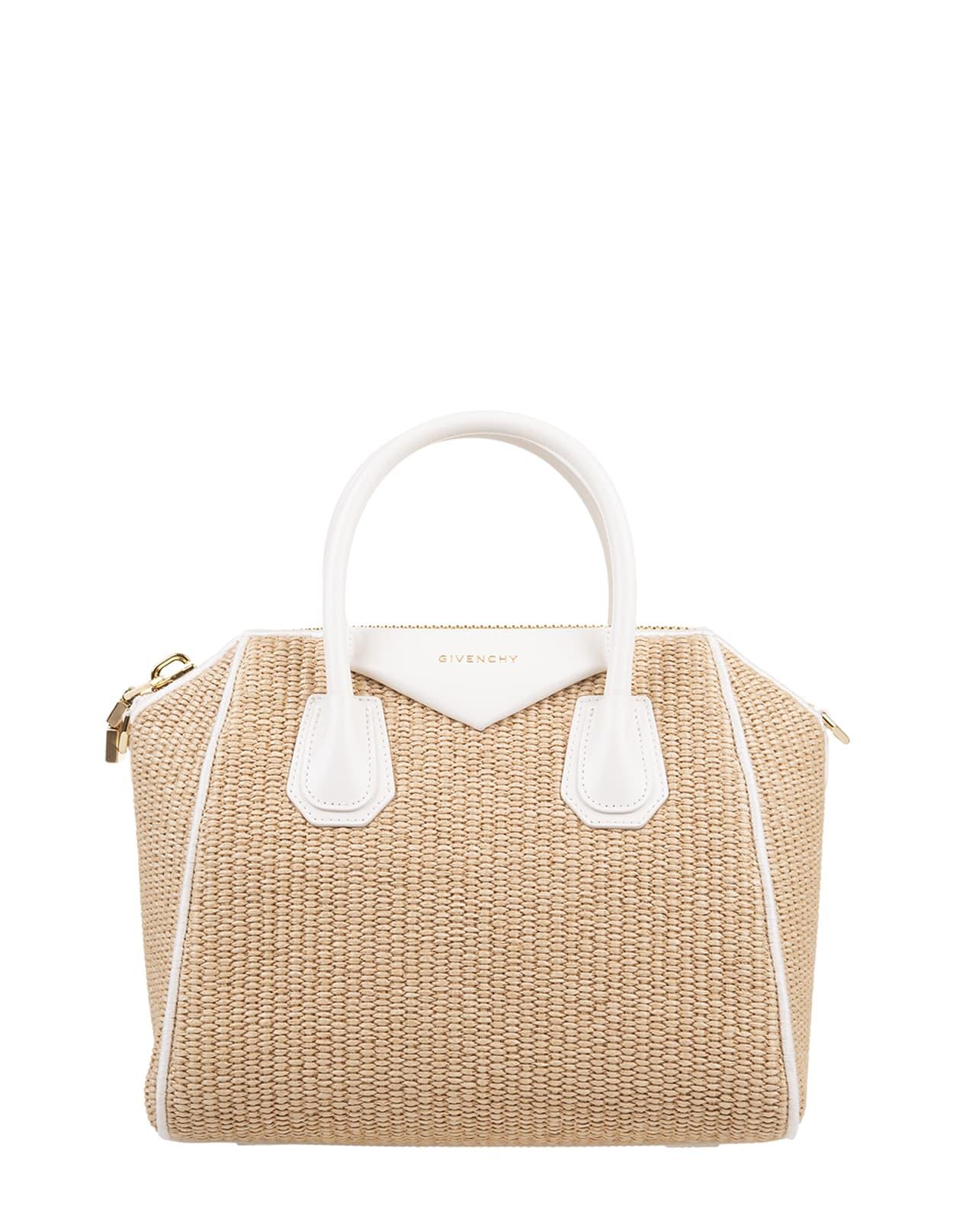 Givenchy Small Antigona Bag In Natural Raffia And White Leather | Lyst