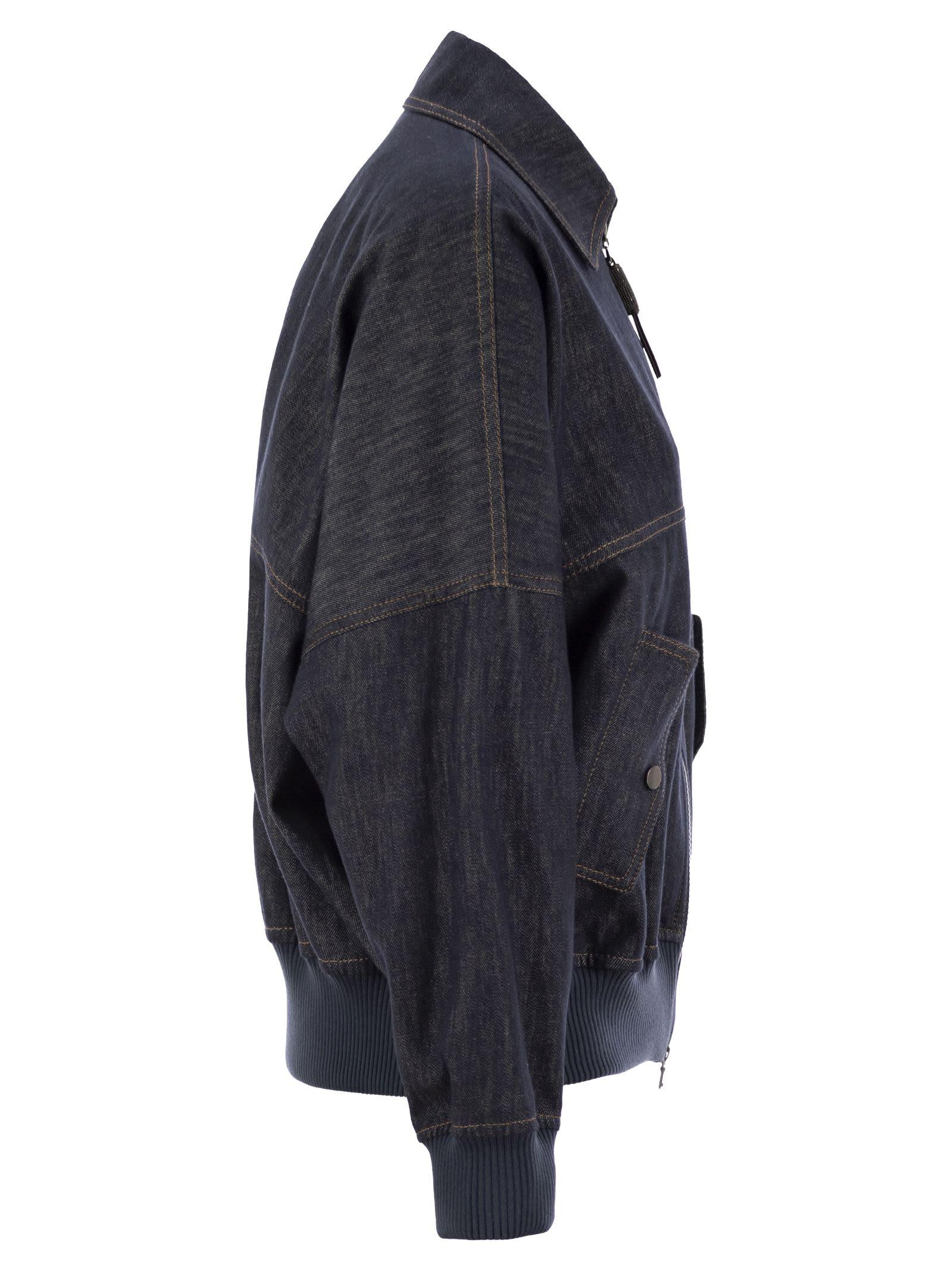 Brunello Cucinelli Denim-Effect Twill Bomber Jacket With