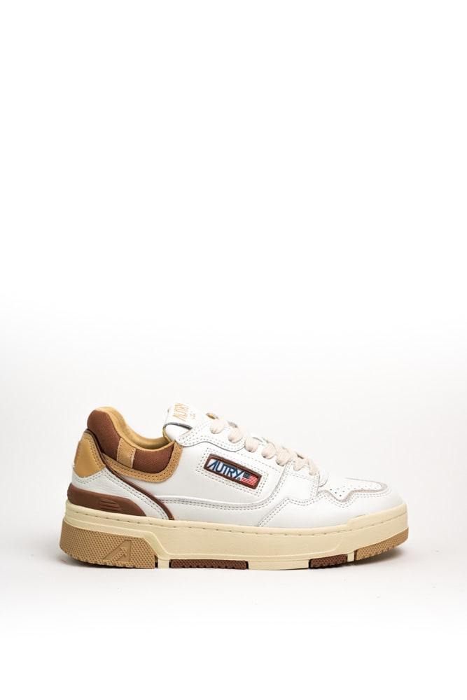 Autry Clc Sneakers In White/brown/beige Leather And Suede in Natural | Lyst
