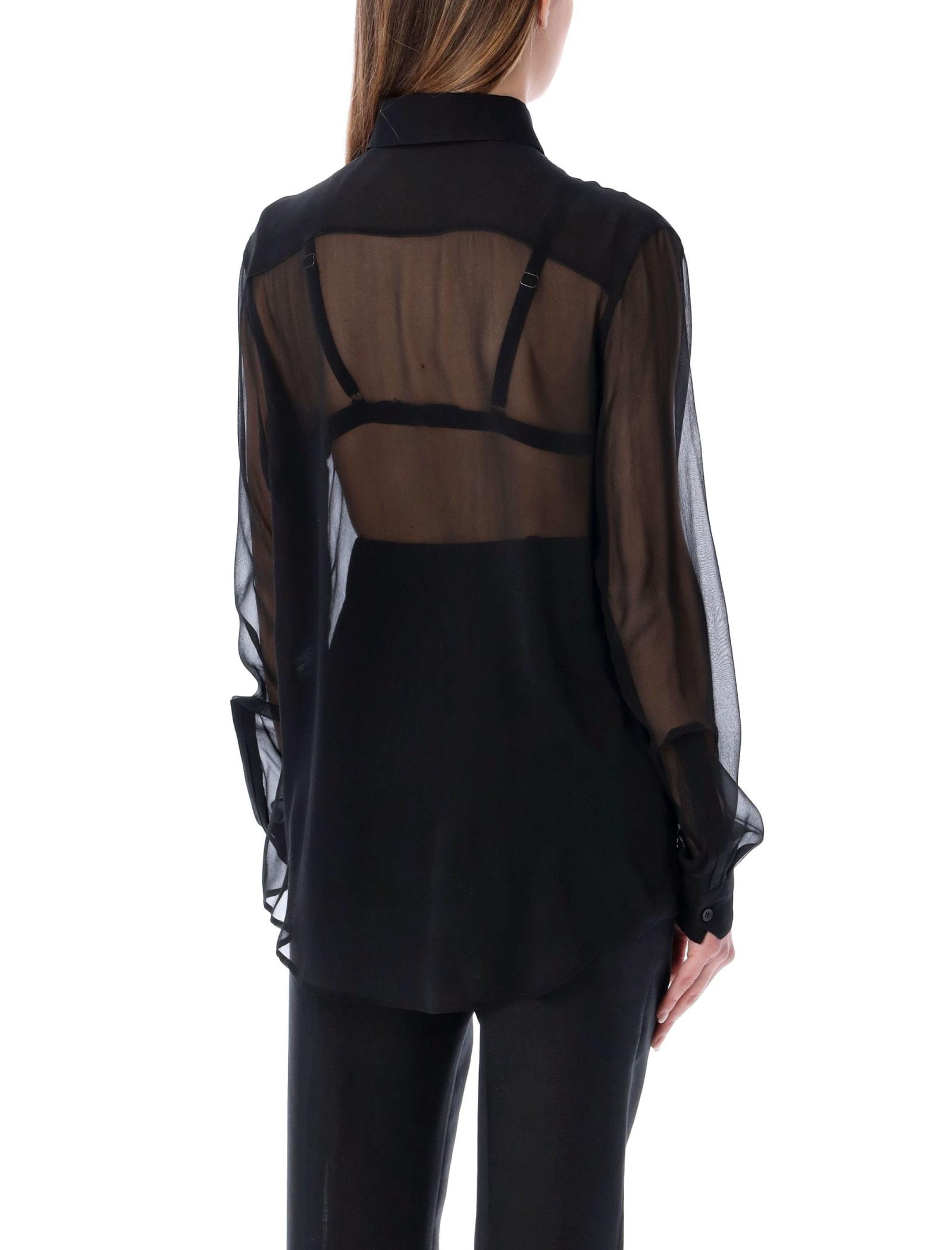 Saint Laurent Silk See-through Long Sleeves Blouse in Nero (Black) | Lyst