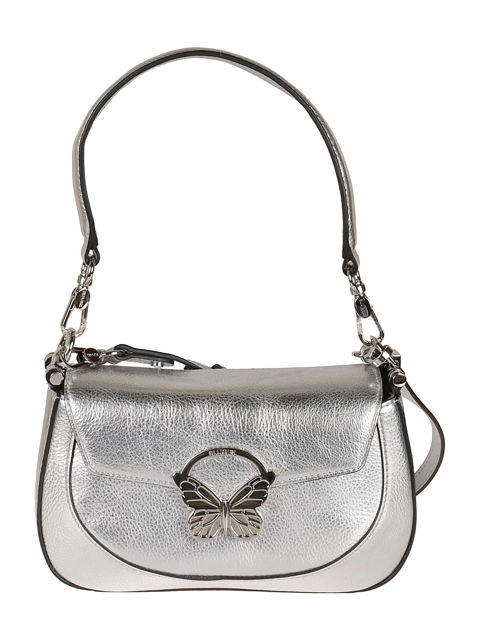 Blugirl Blumarine Butterfly Plaque Flap Metallic Shoulder Bag in Gray | Lyst