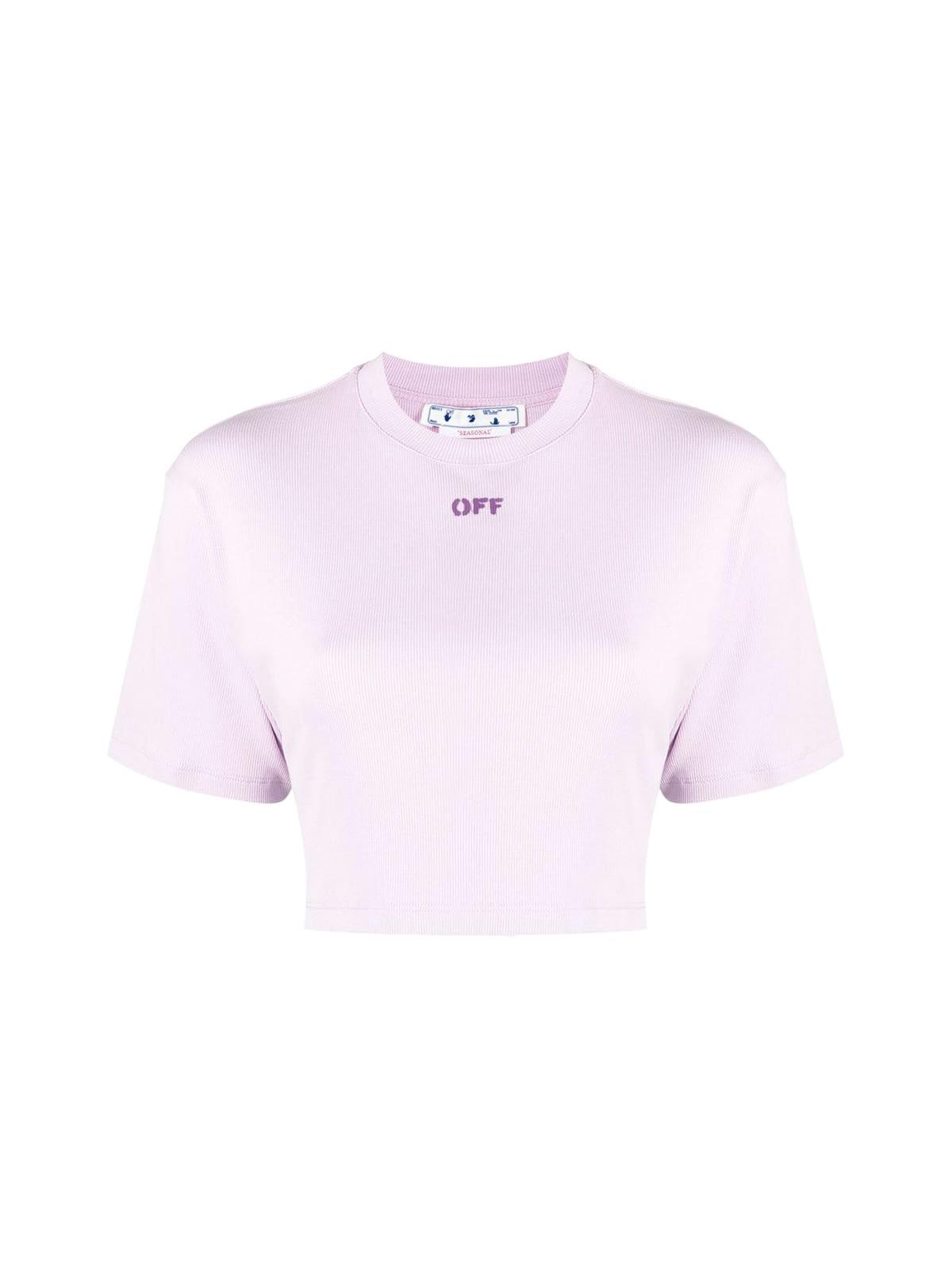 Off-White c/o Virgil Abloh Off Stamp Ribbed Cropped Tee in Pink | Lyst