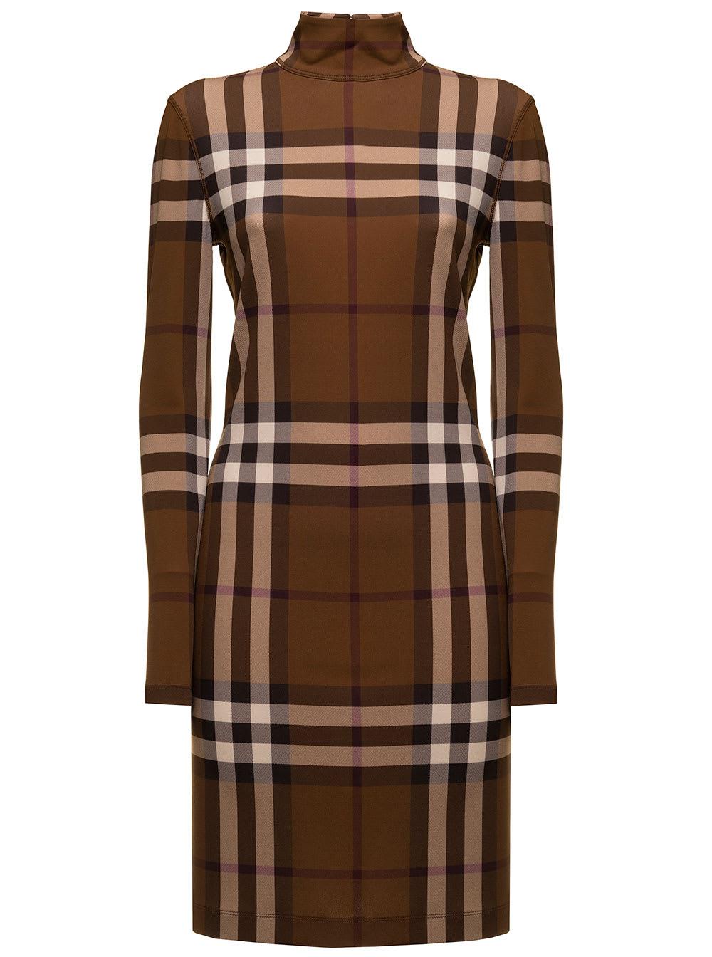 Burberry Gemma Brown Jersey Check Dress Woman | Lyst