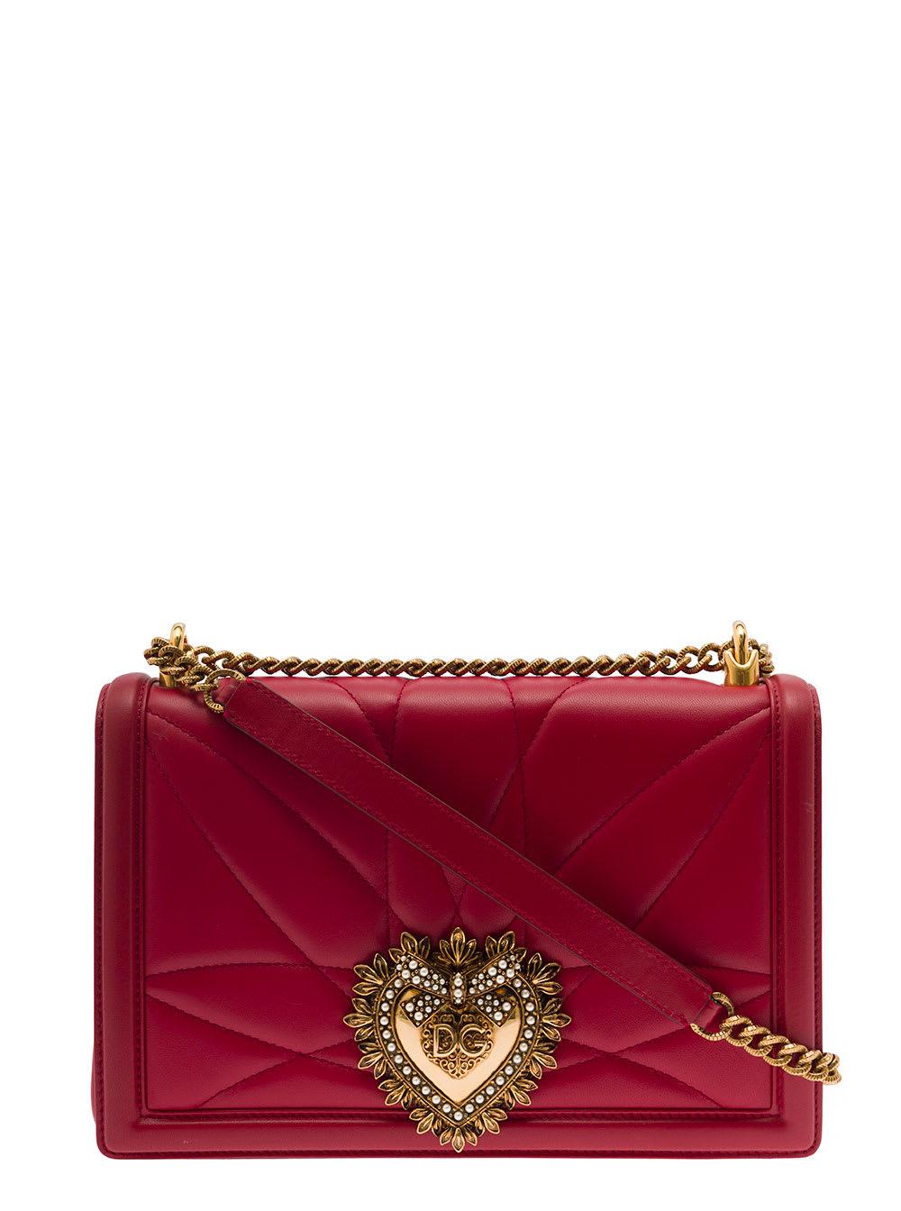Dolce & Gabbana Women's Devotion Leather Top Handle Bag Red