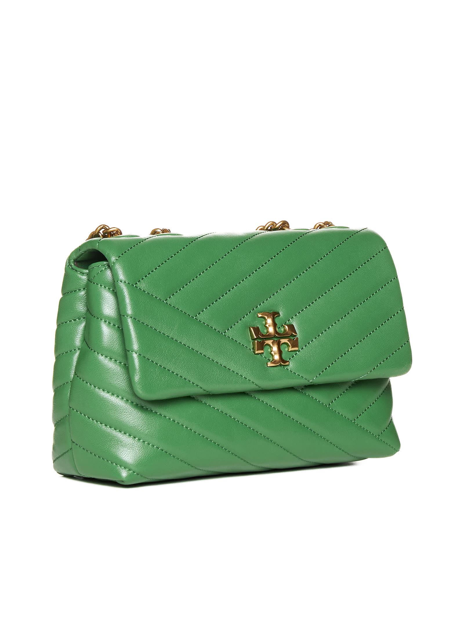 Tory Burch L84108 Green Kira Chevron Shoulder Bag Size 8x5x2 in