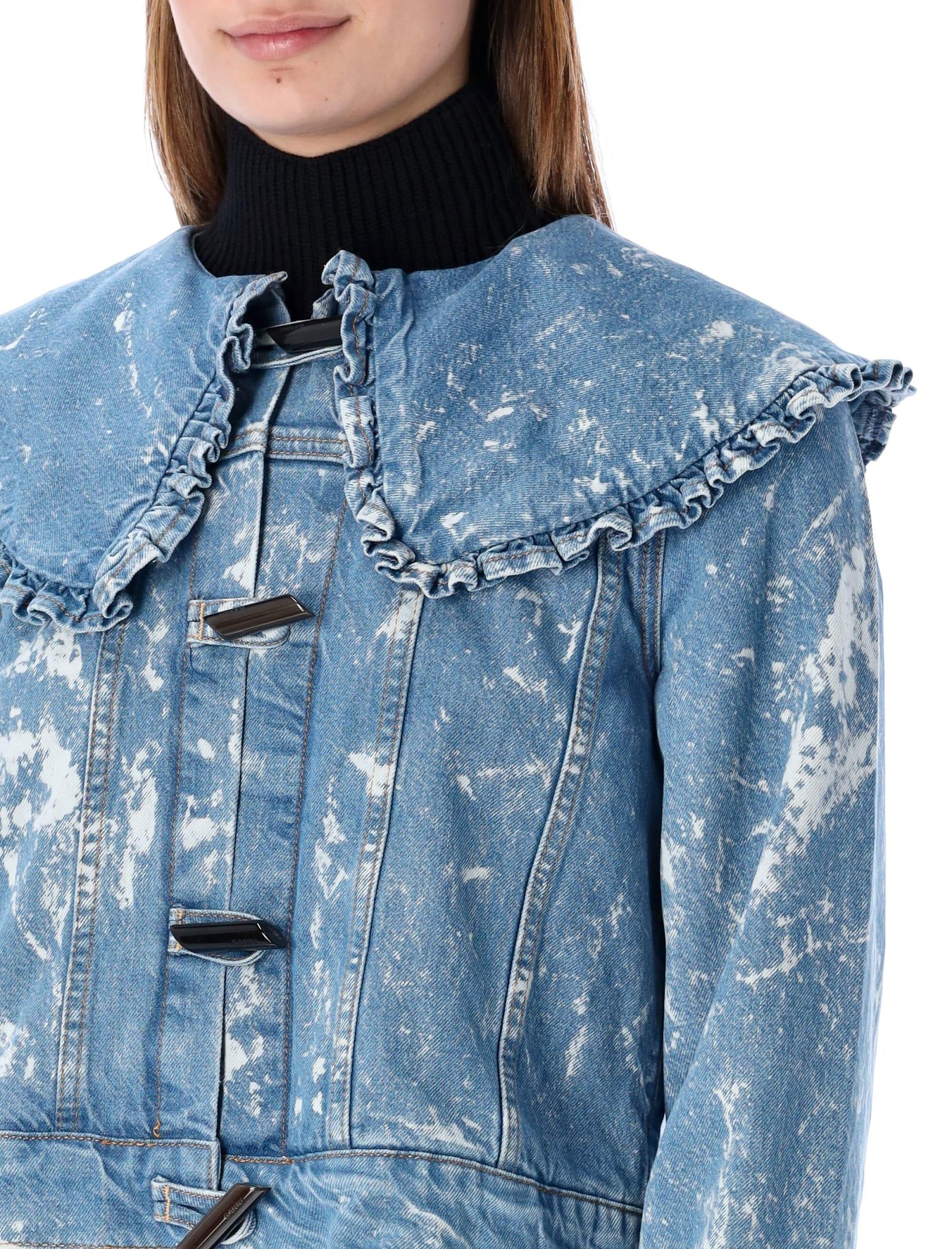 Ganni Bleach Denim Ruffle Collar Denim 