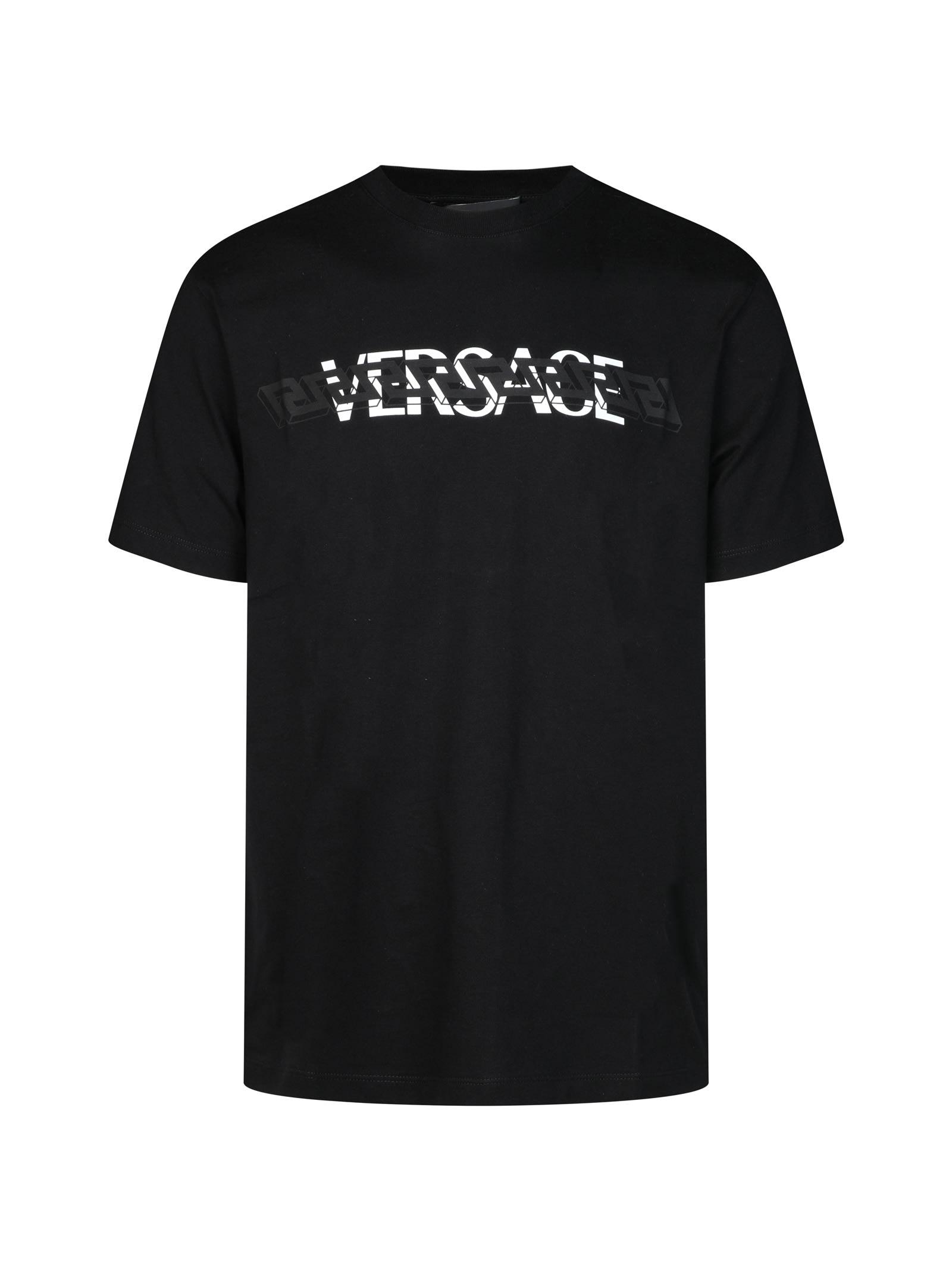 Mens Clothing T-shirts Versace Cotton Greca Logo Printed Crewneck T-shirt in Black for Men 