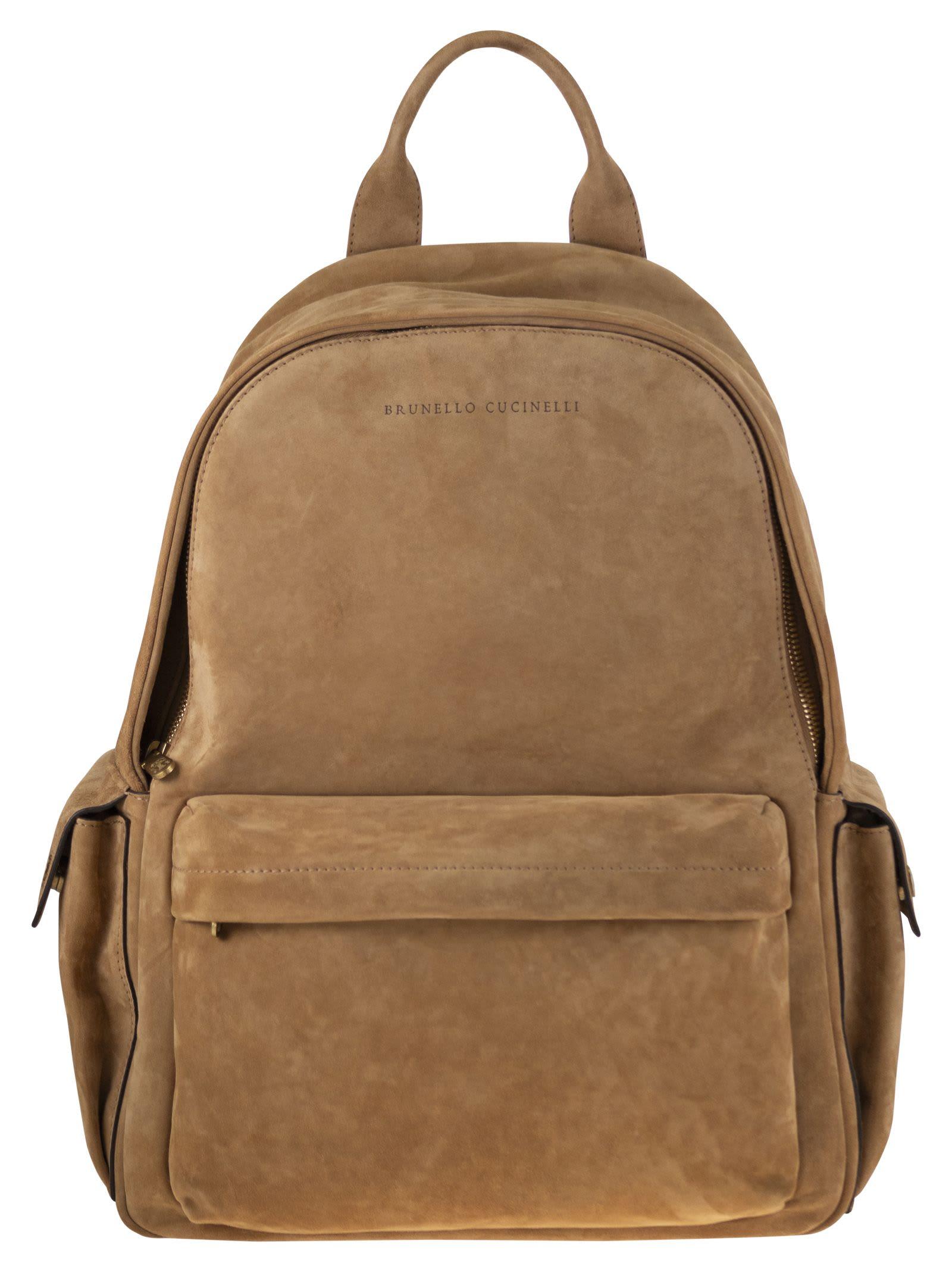 Brunello Cucinelli Suede Backpack in Brown for Men | Lyst