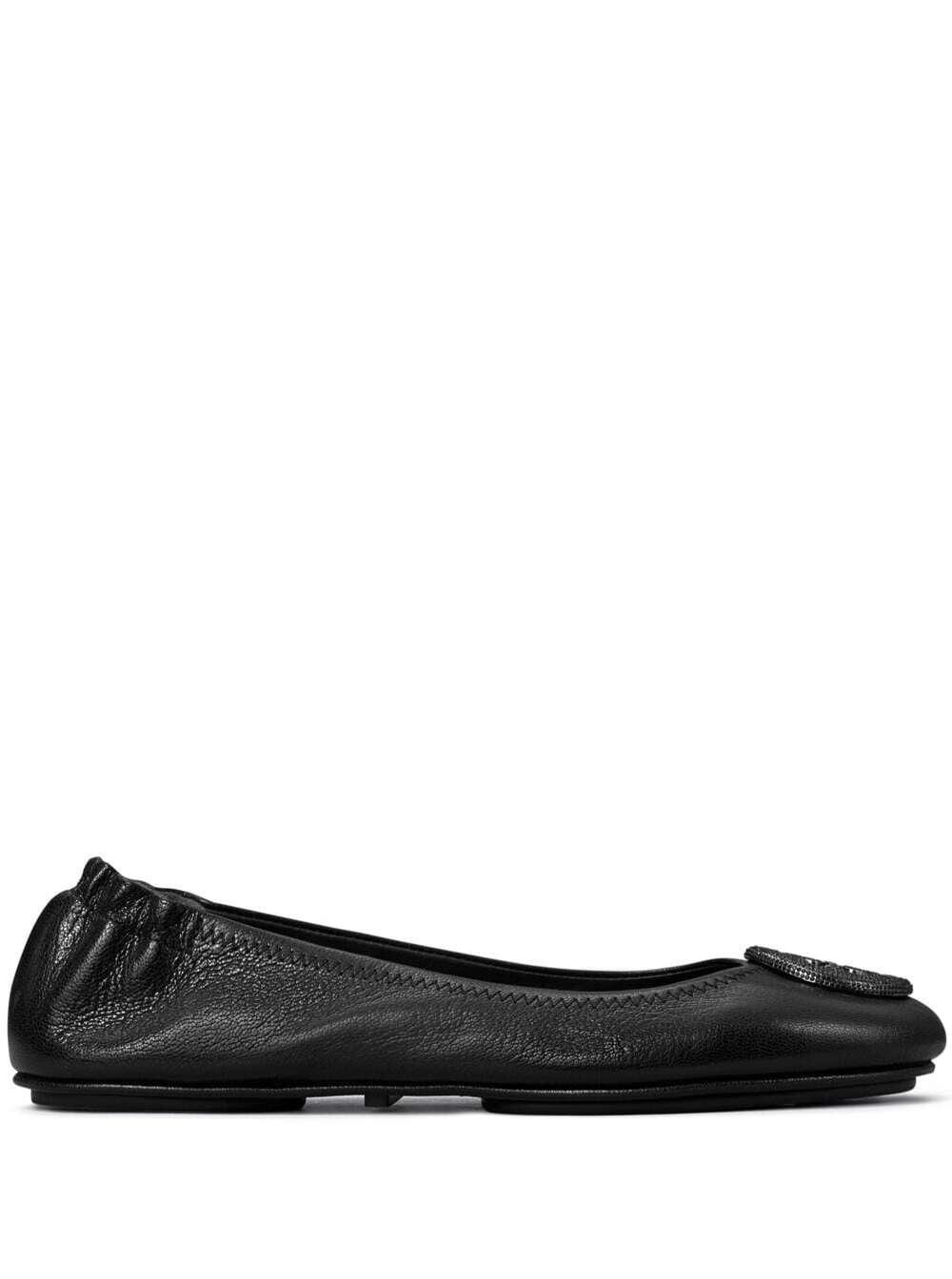 Tory Burch 'minnie' Black Ballet Flats With Crystal Embellished Logo In  Leather Woman | Lyst