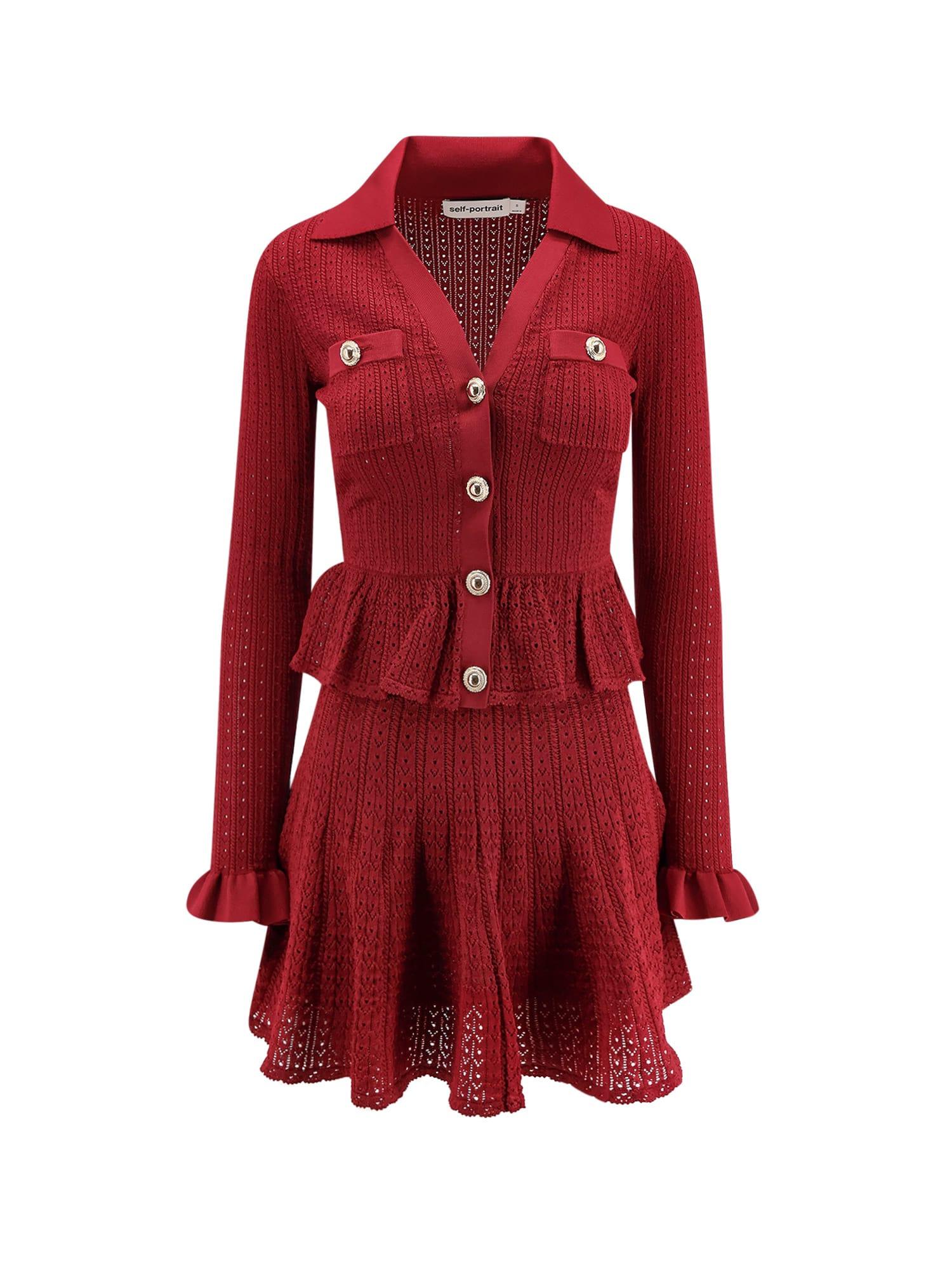 ワンピース SELF PORTRAIT Perforated knit dress with jewel buttons Self-Portrait Perforated Knit Short Dress With Jewel Buttons