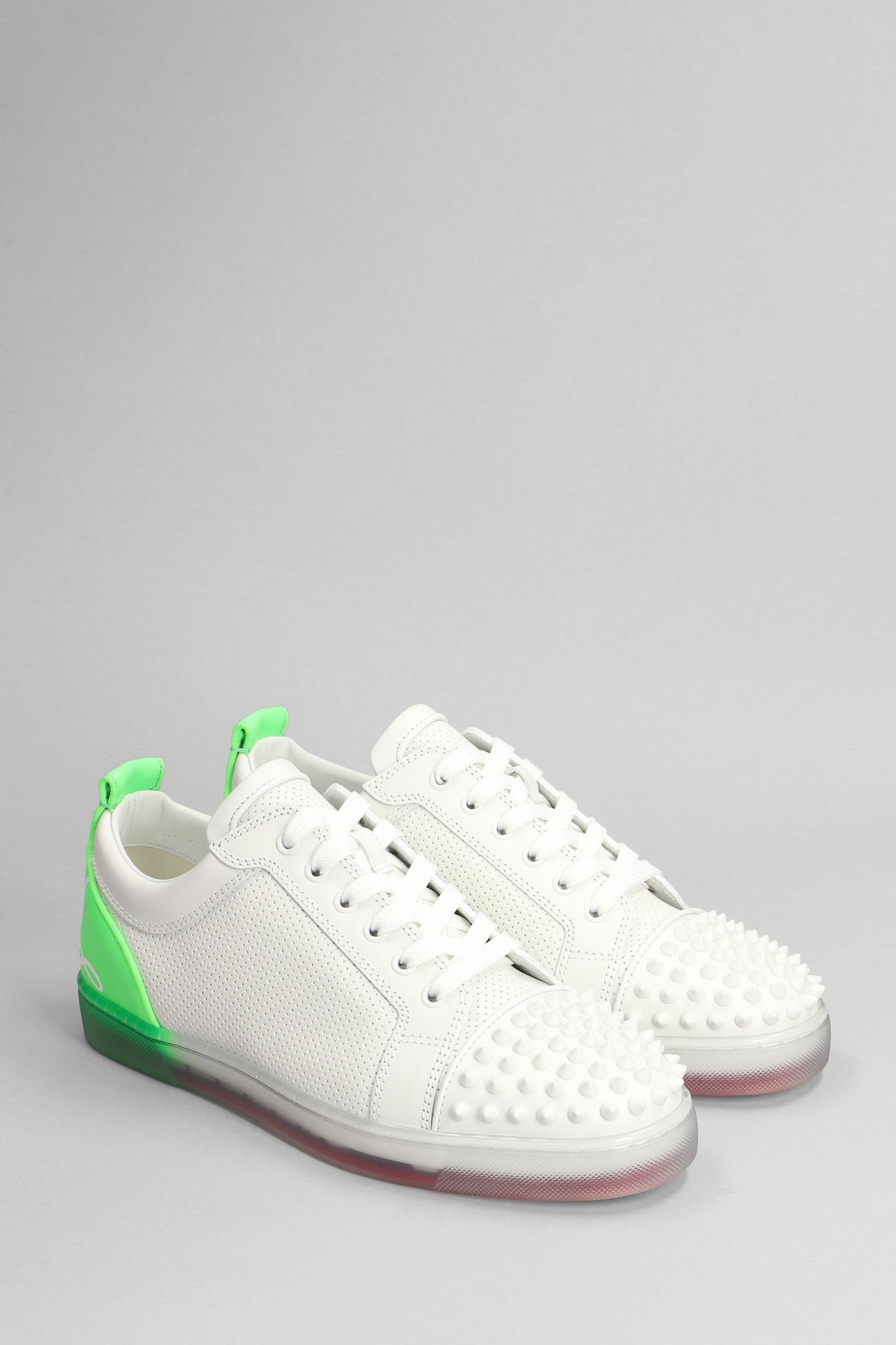 Christian Louboutin Fun Louis Junior White And Green Leather Sneakers New
