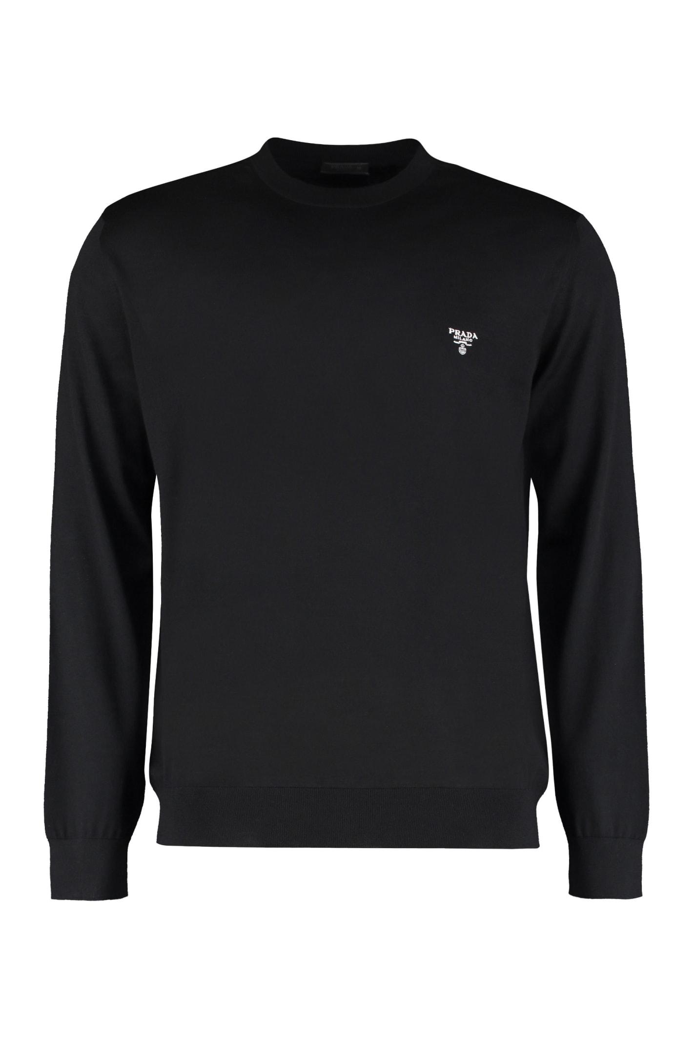 Prada Virgin Wool Crew-neck Sweater in Black for Men | Lyst