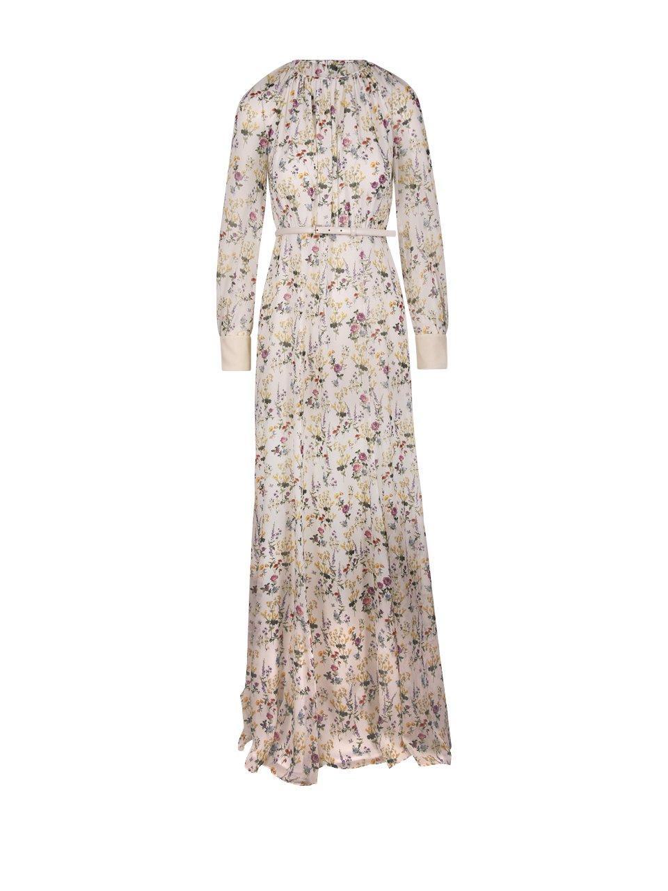 Max Mara Floral Printed Long-sleeved Dress in White | Lyst