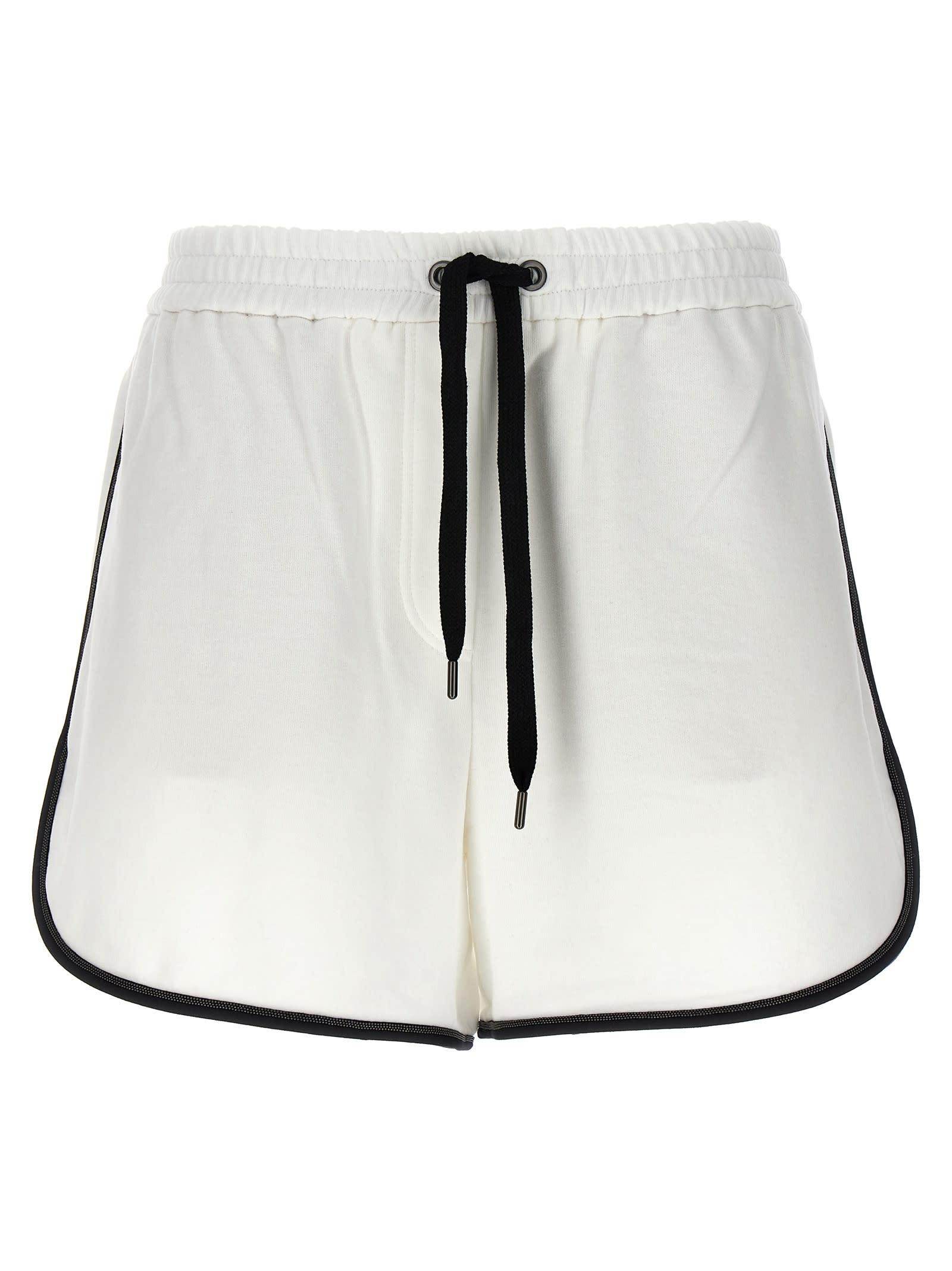 Brunello Cucinelli Monili-embellished cotton shorts - White