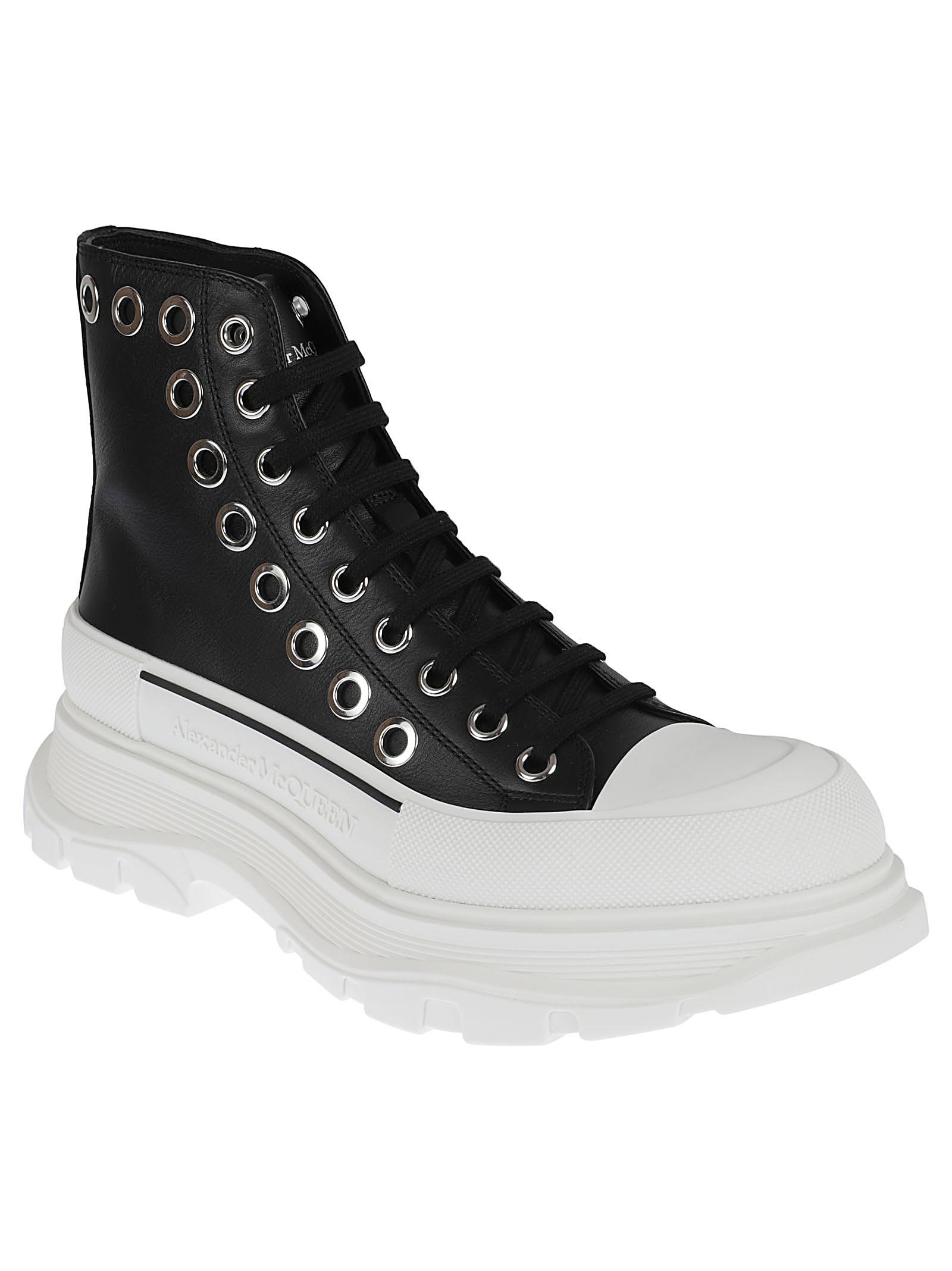 Alexander McQueen Black and White Leather High-Top Platform Sneakers Alexander McQueen Men main image 4