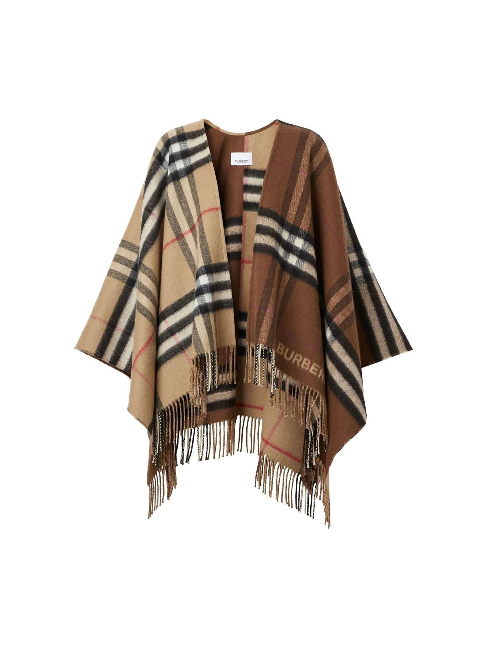 Contrast Check Cashmere Scarf in Archive Beige/birch Brown