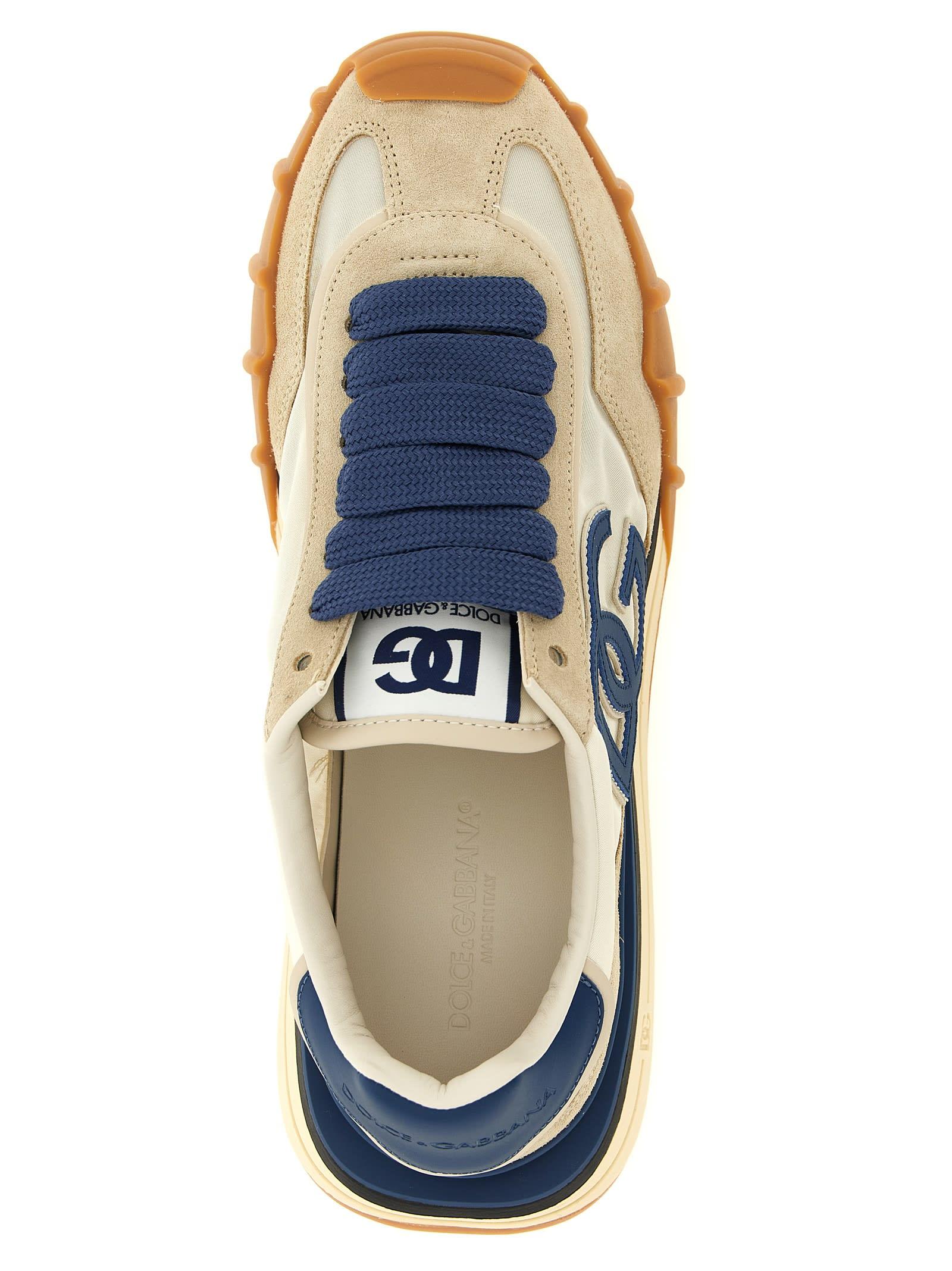 Dolce & Gabbana Blue and Brown Athletic Shoes DOLCE & GABBANA Shoes White Suede Leather Low Top Sneakers  main image 2
