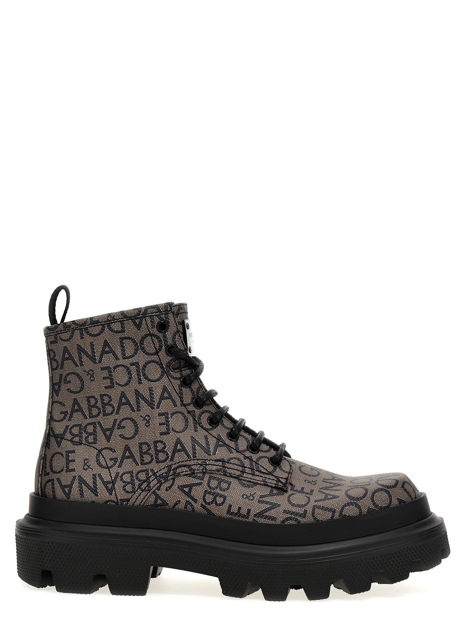Dolce & Gabbana Jacquard Logo Combat Boots Boots, Ankle Boots in Black for  Men | Lyst