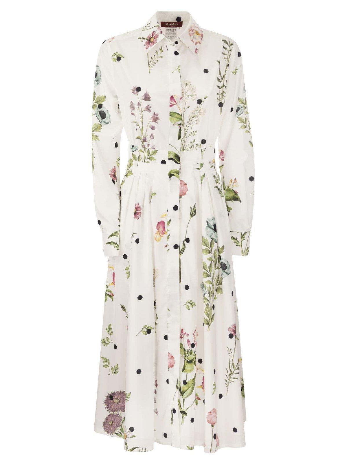 Max Mara Tessile Printed Taffeta Chemisier Dress in White | Lyst