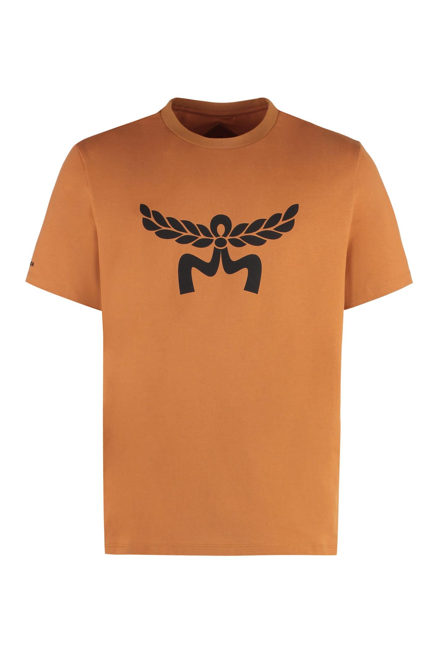 MCM Cotton Crew-neck T-shirt in Orange for Men | Lyst