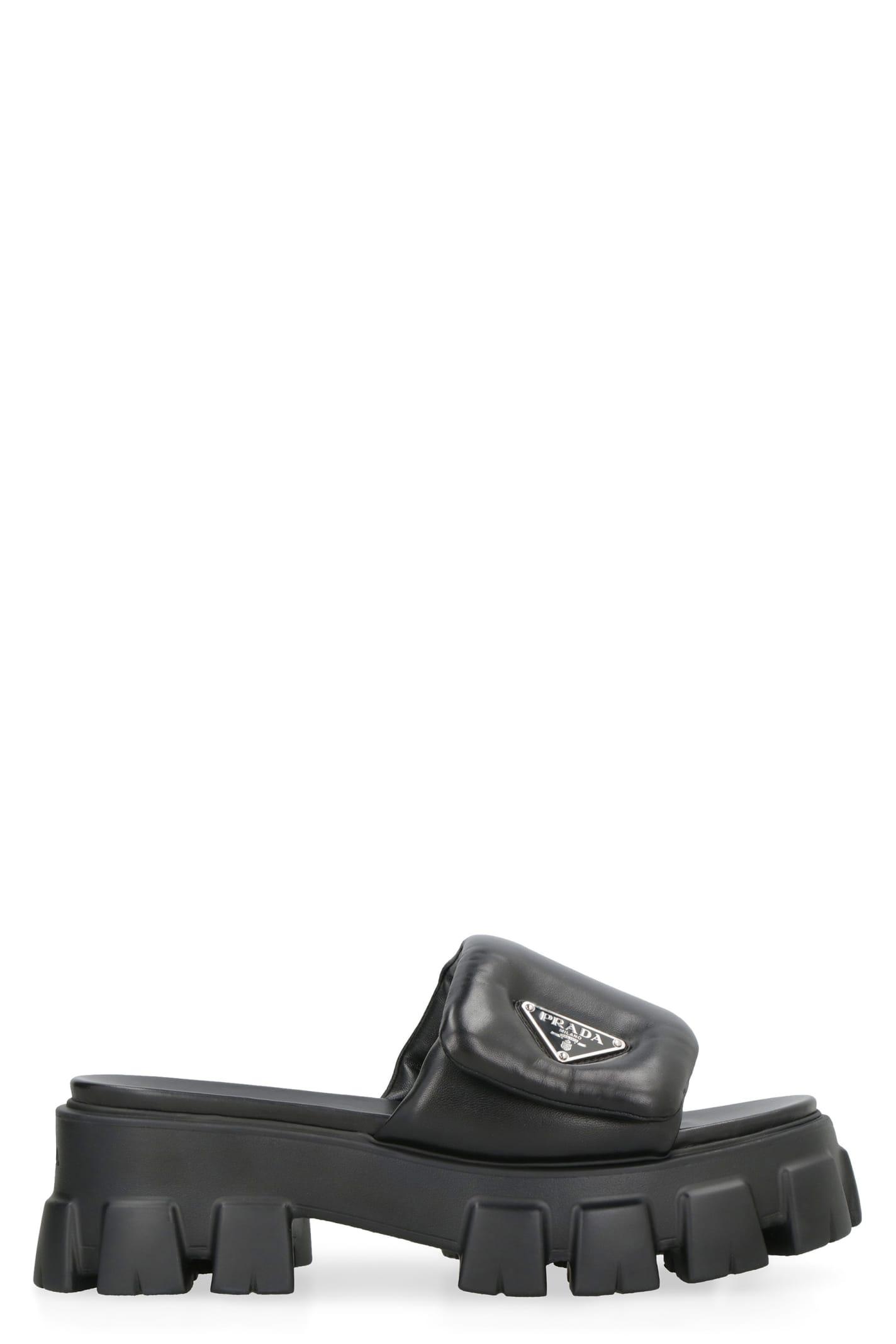 Prada Soft Padded Nappa Slides in Black Lyst
