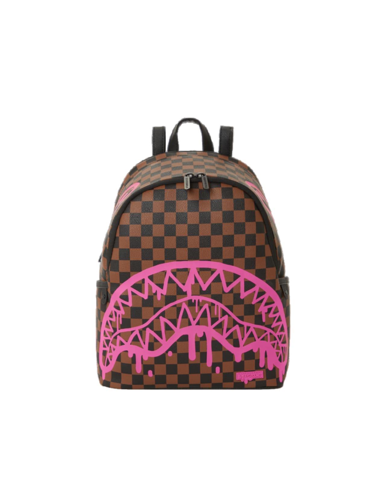 Sprayground Pink Drip Brown Check Savage Backpack