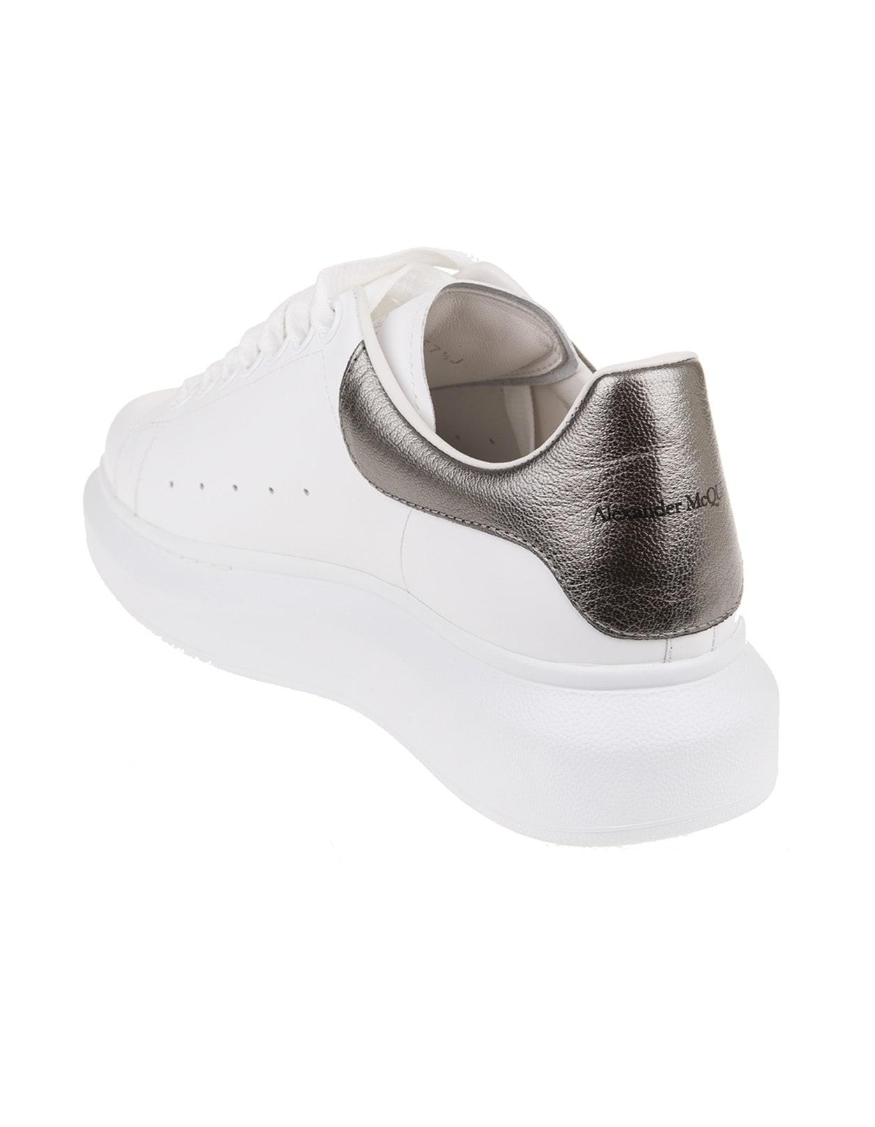 Alexander McQueen Oversize Sneakers In White Leather With Metallic Dark  Grey Spoiler
