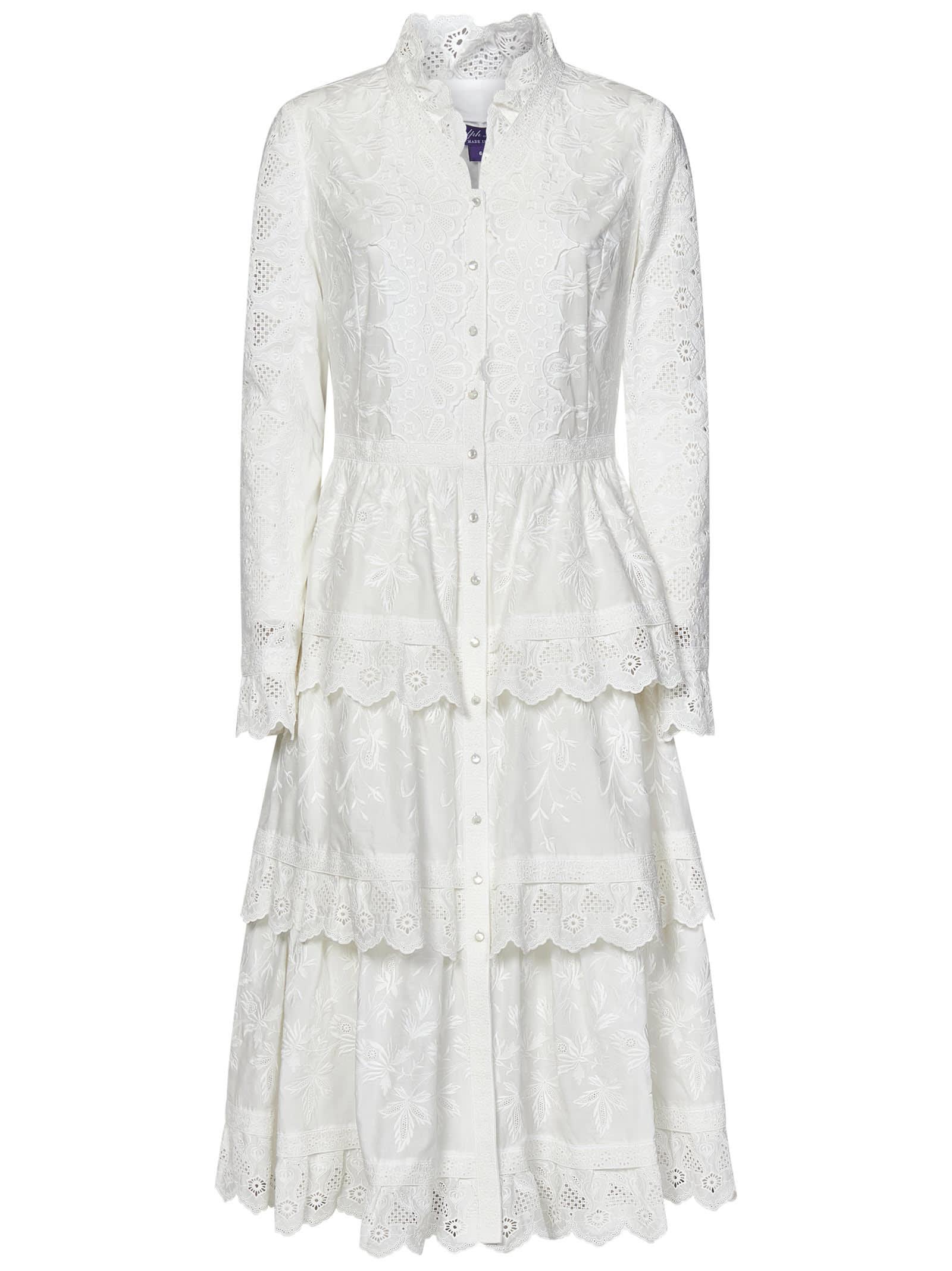 RALPH LAUREN MIDIワンピース WHITE LACE SLEEVE Polo Ralph Lauren Womens Eyelet Puff Sleeve Maxi Dress