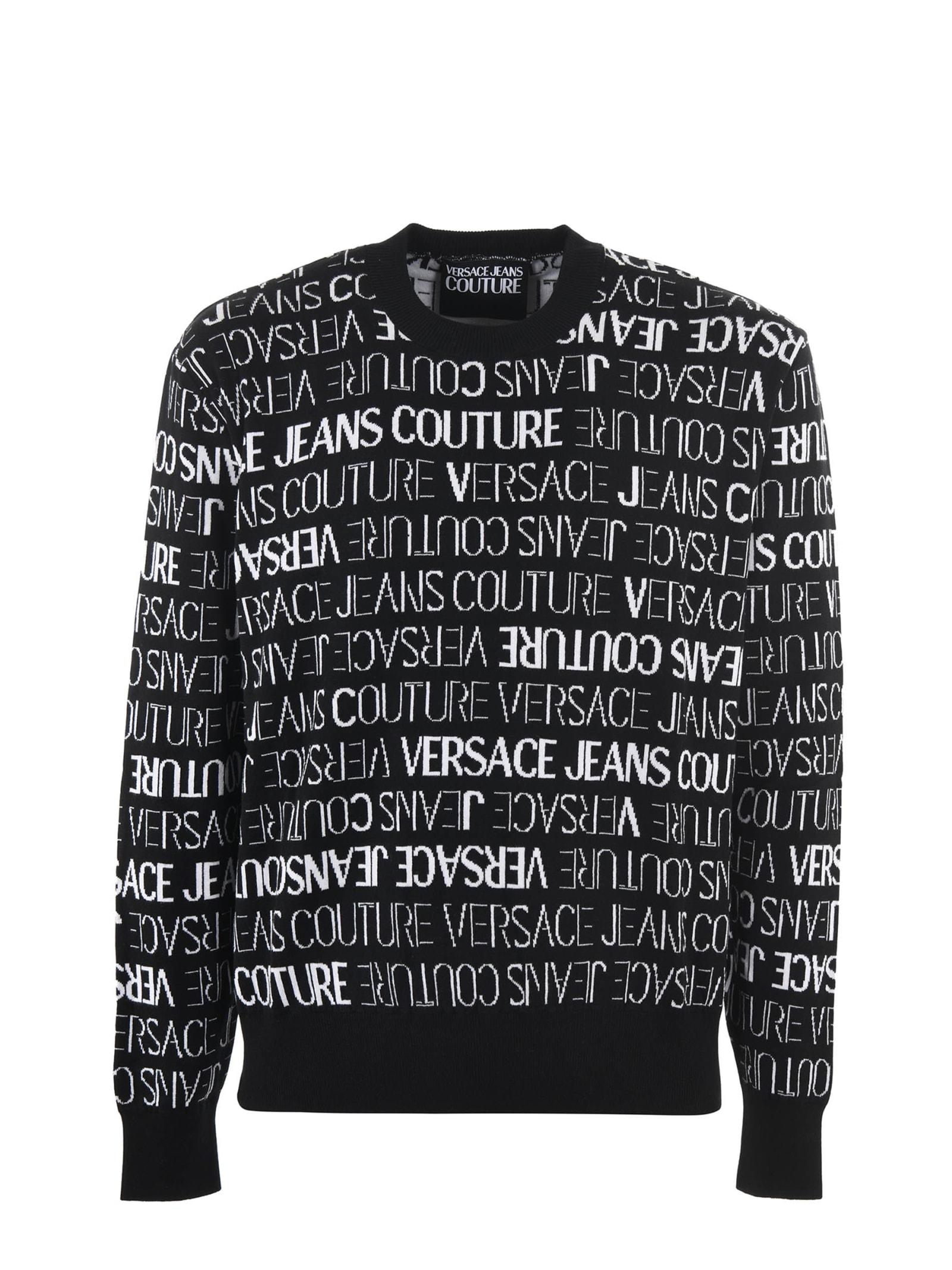 Versace Jeans Couture Jeans Black And White Cotton Logo Details Sweater for  Men | Lyst