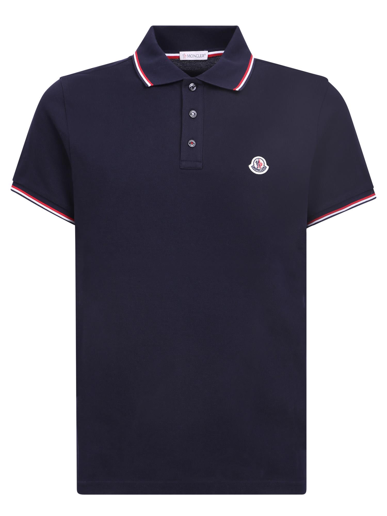 Moncler Logo Patch Short Sleeves Polo in Blue for Men | Lyst