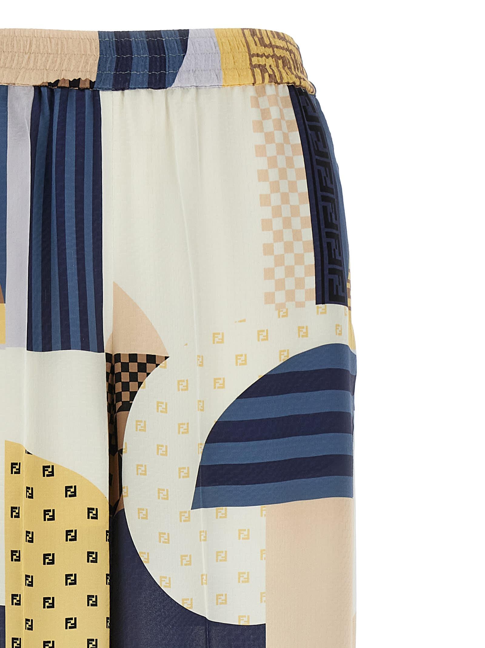 ボトムスその他 FENDI Blue silk trousers with patchwork print Fendi Patchwork Silk Pants in Blue | Lyst