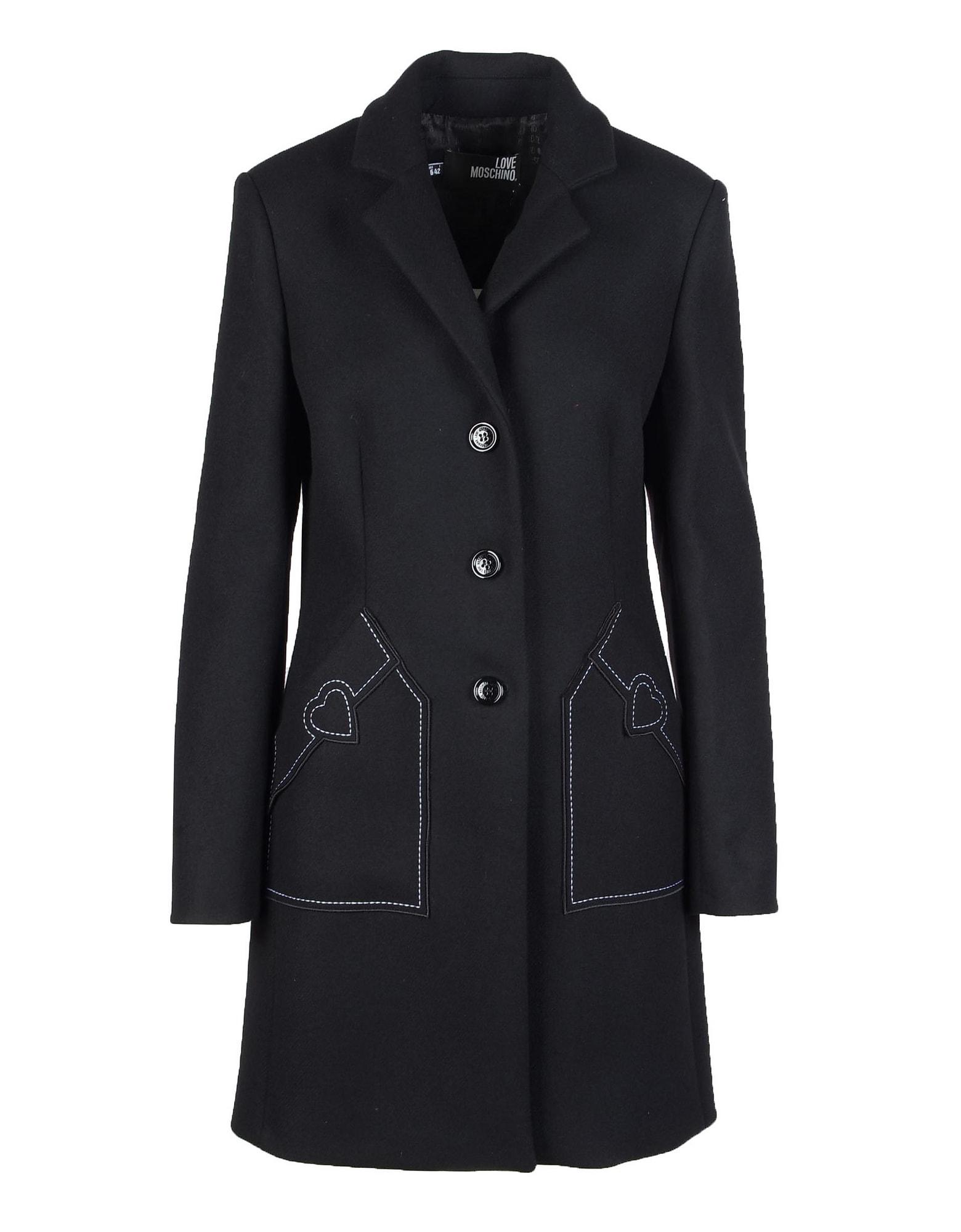 Womens Coats Love Moschino Coats Love Moschino Wool Coats Black 