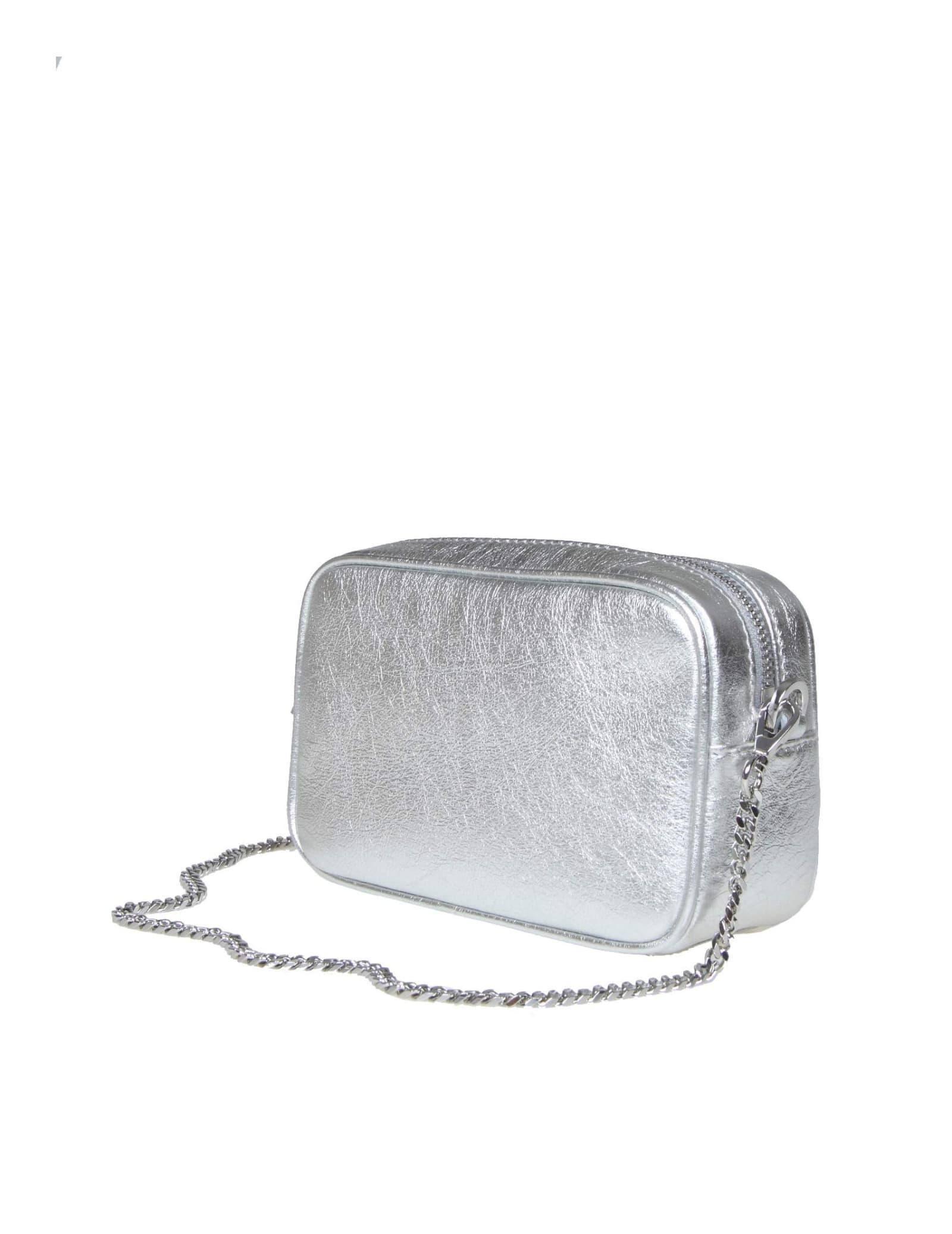 Women's Mini Star Bag in silver laminated leather with tone-on-tone star