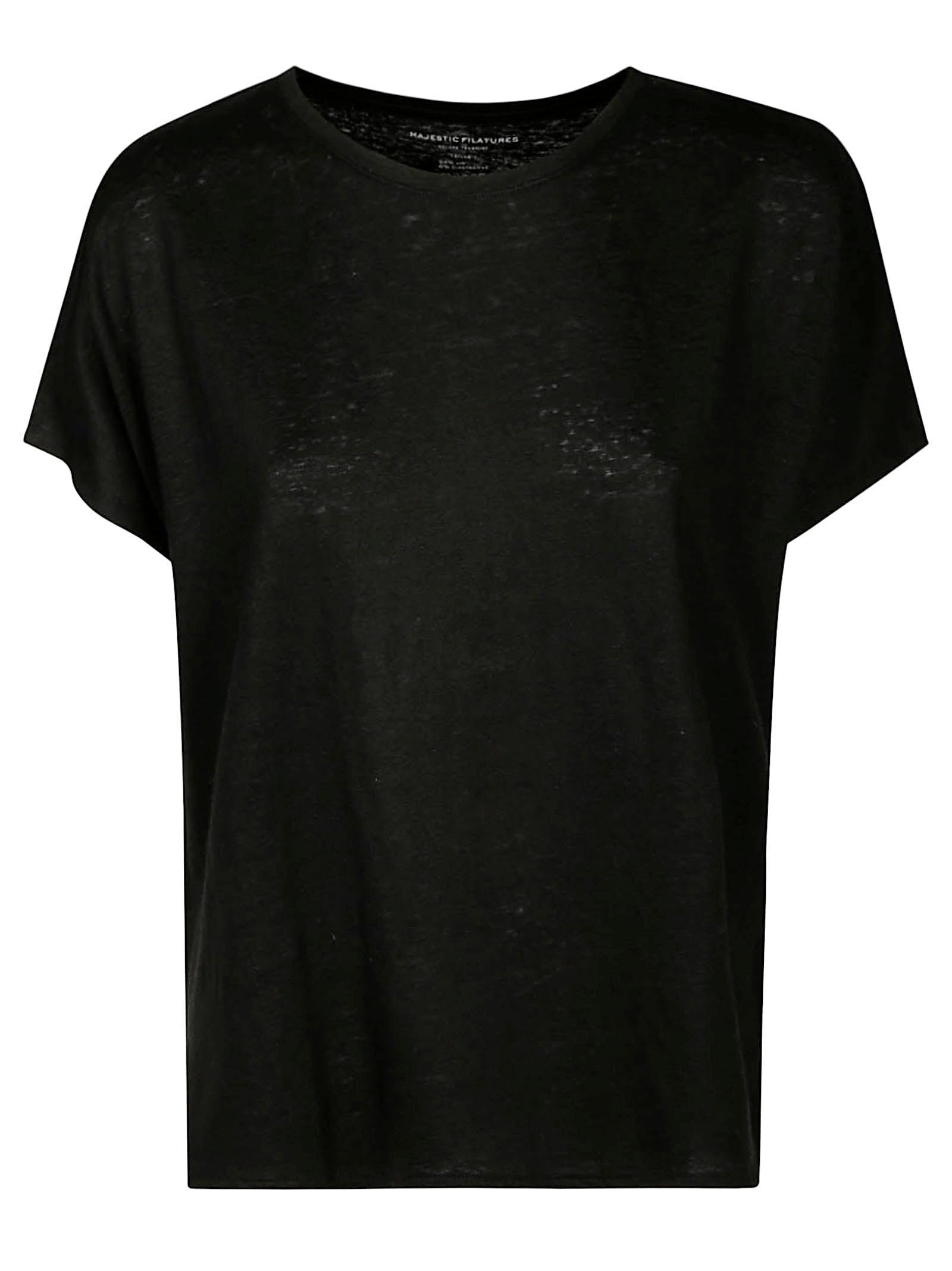 Tシャツ・カットソー MAJESTIC FILATURES COL ROND MC (48952) Black Short Sleeve V-neck T-shirt in Linen / Elastane WOMEN